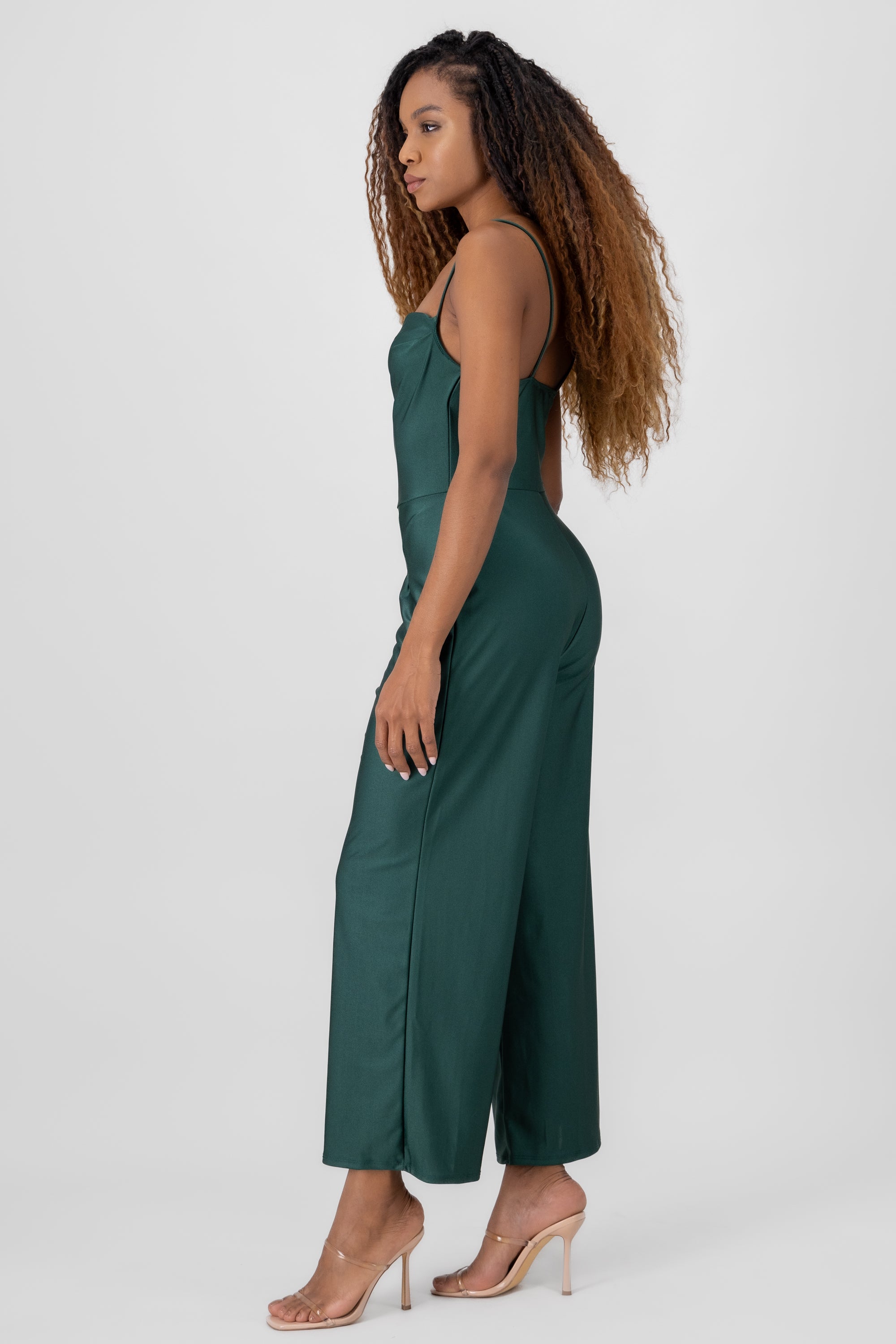 Jumpsuit tirantes escote cascada VERDE CAZADOR