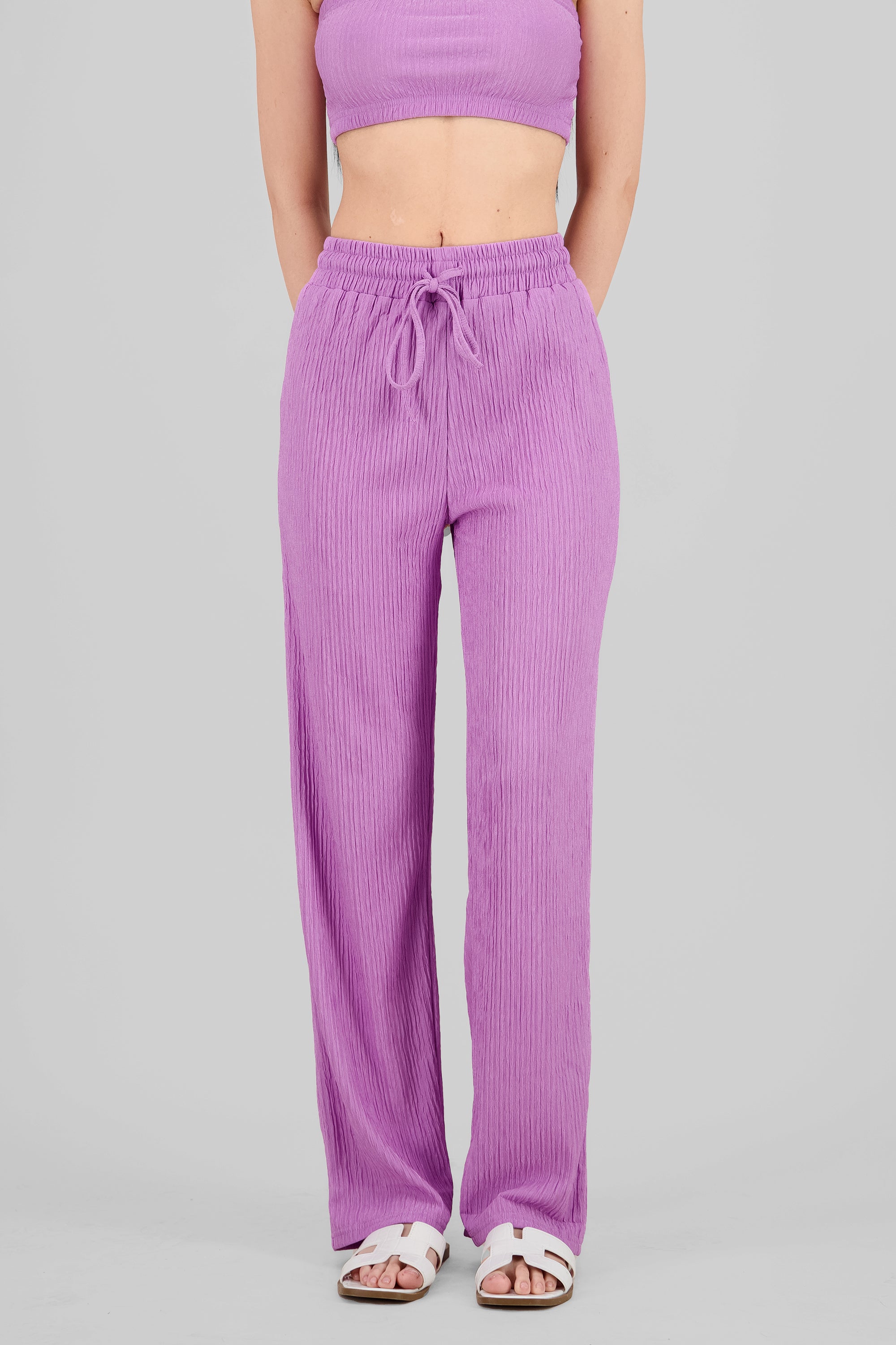 Pantalon amplio textura LILA