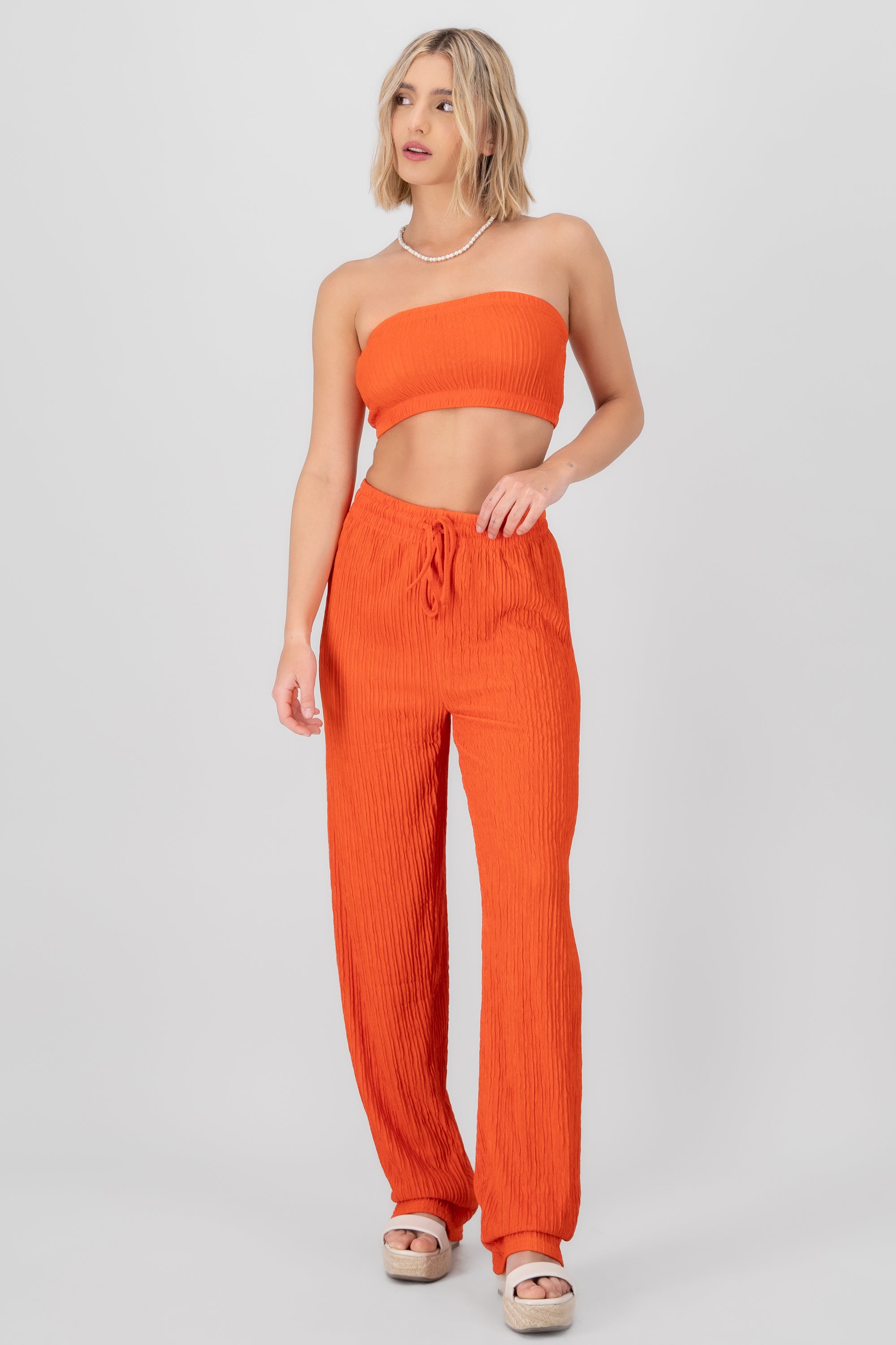 Pantalon amplio textura ROJO