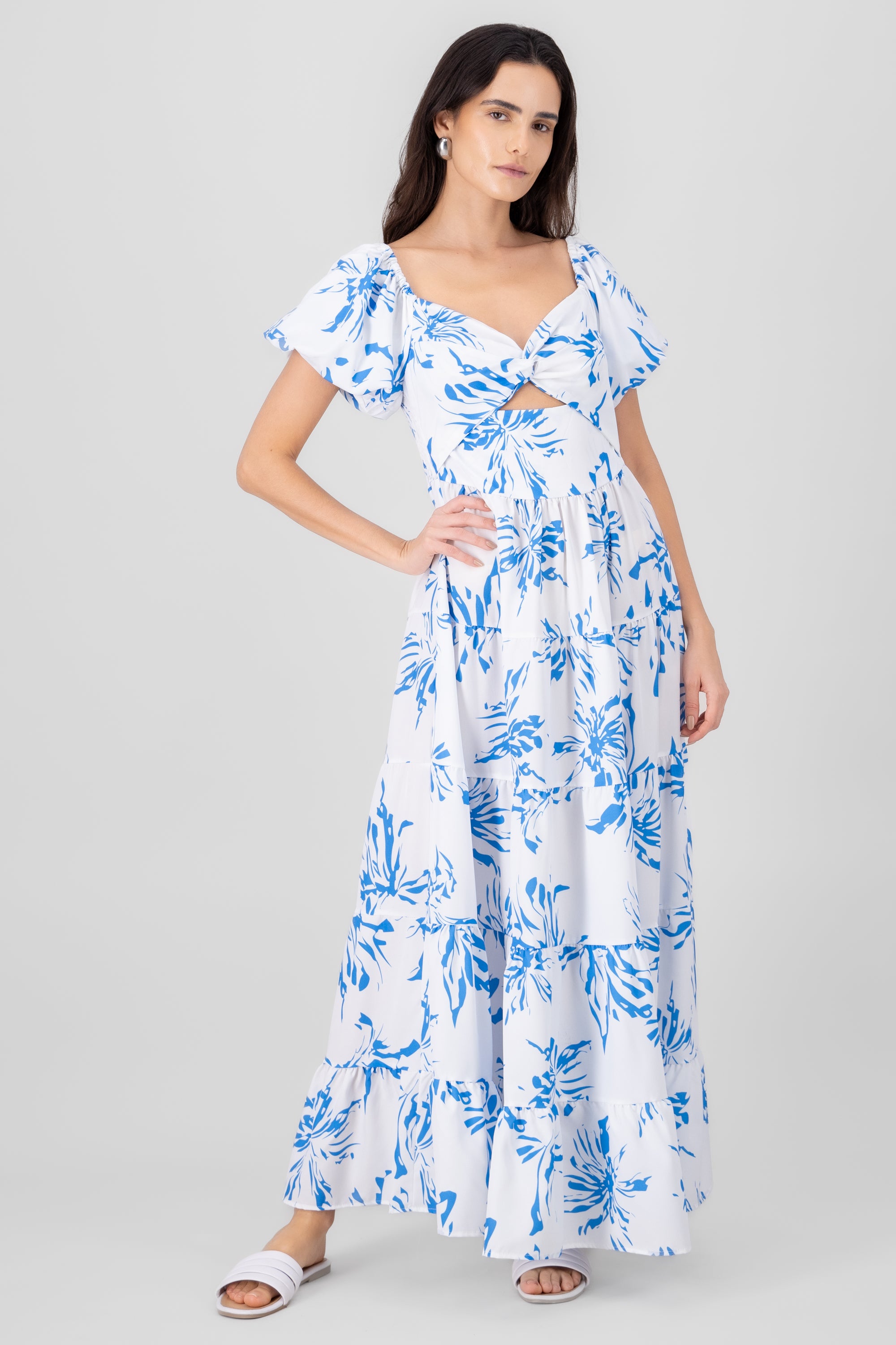 Vestido maxi estampado flores AZUL COMBO