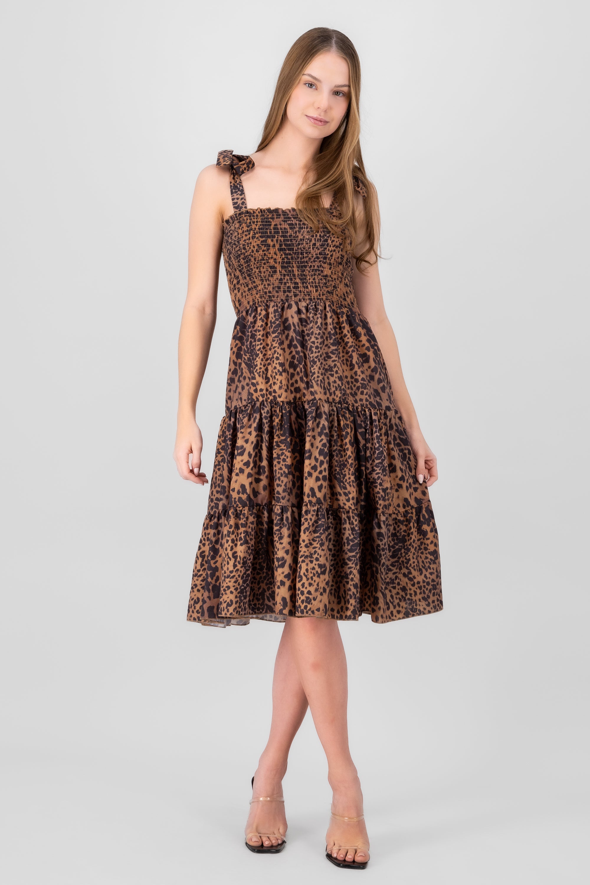 Vestido midi olanes animal print CAFE COMBO