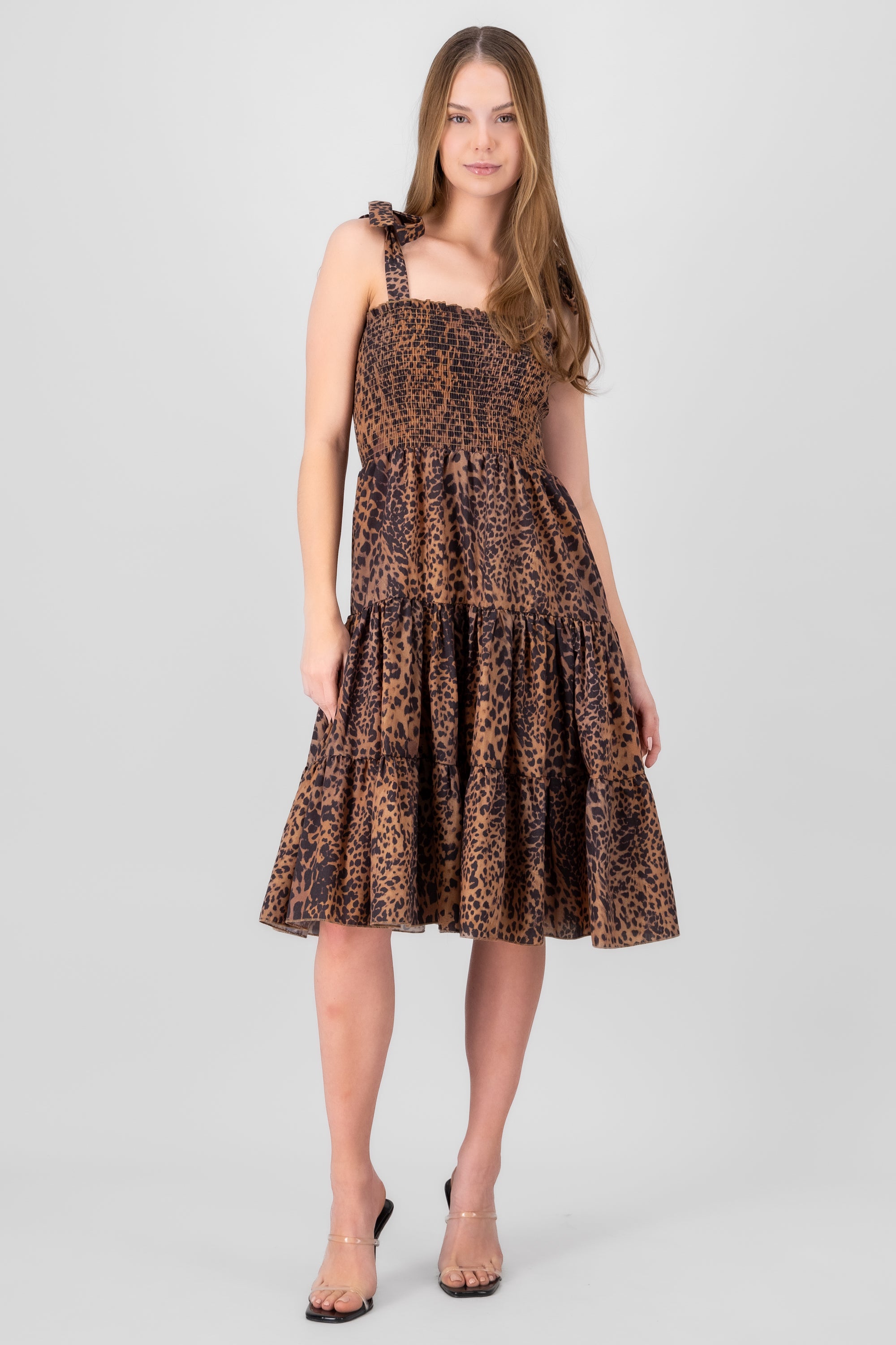 Vestido midi olanes animal print CAFE COMBO