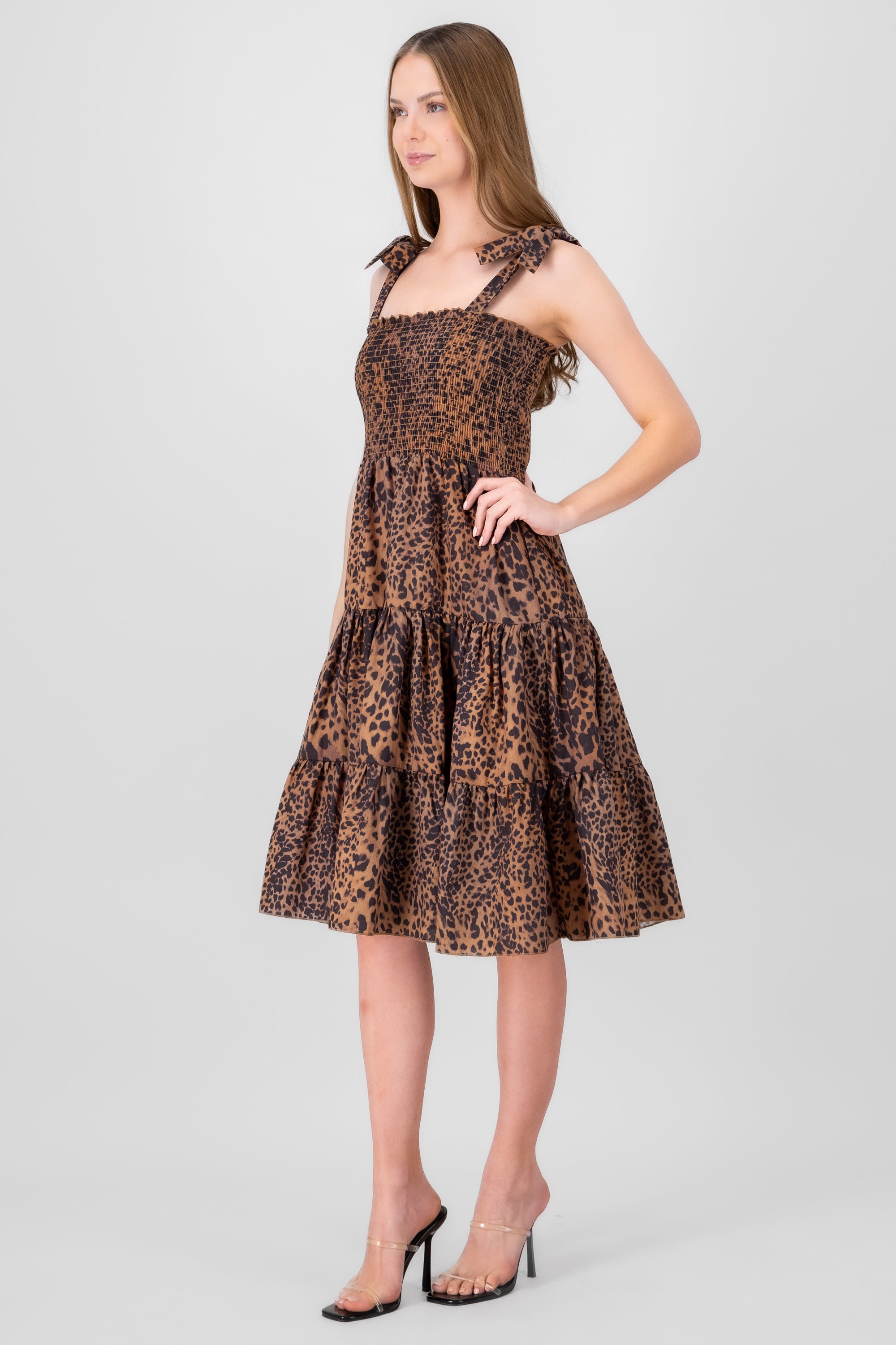 Vestido midi olanes animal print CAFE COMBO