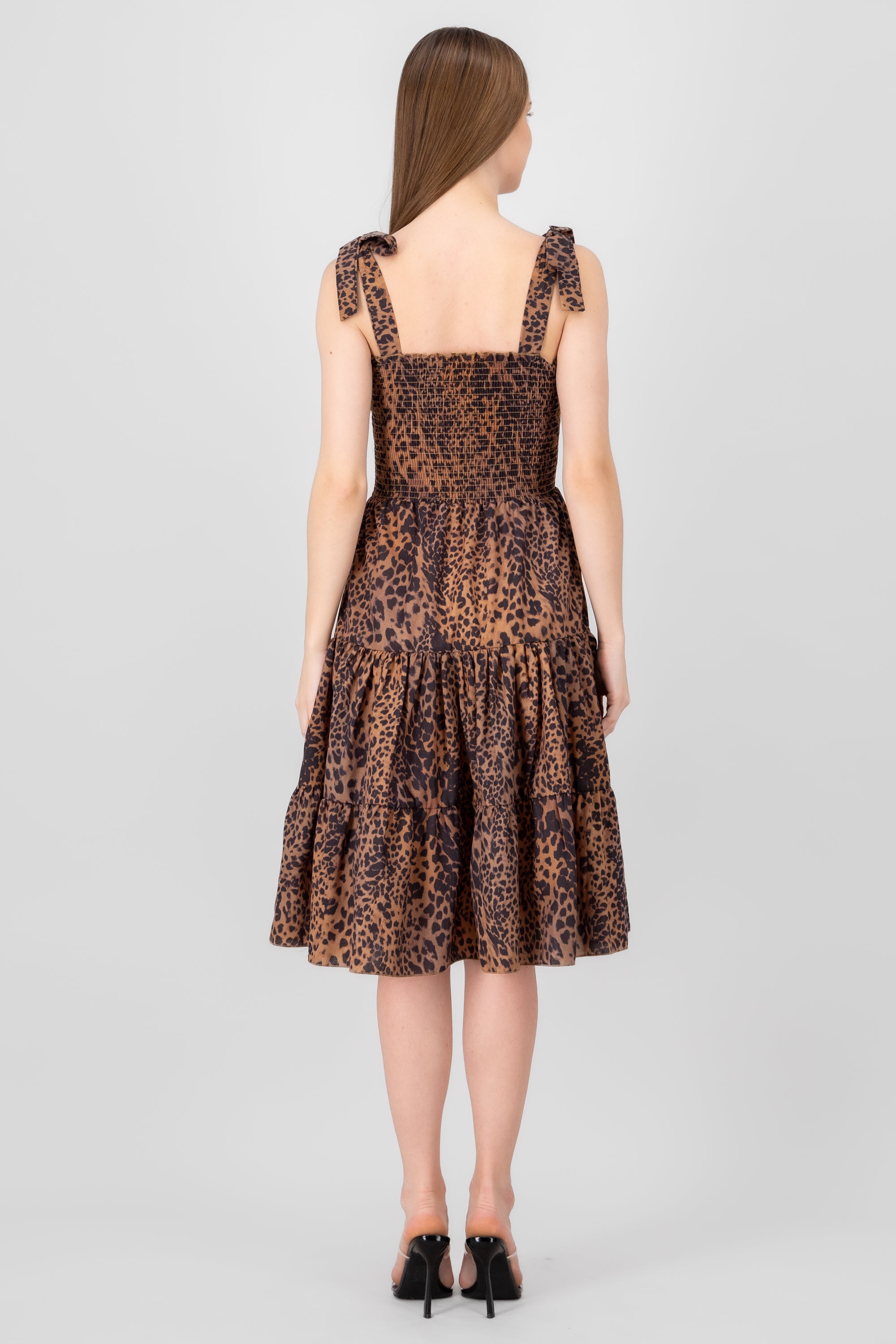 Vestido midi olanes animal print CAFE COMBO