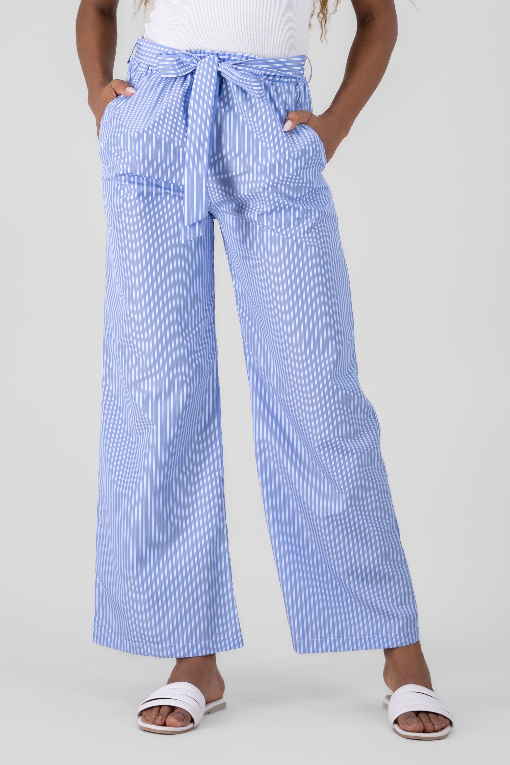 Pantalon recto detalle moños rayas AZUL COMBO