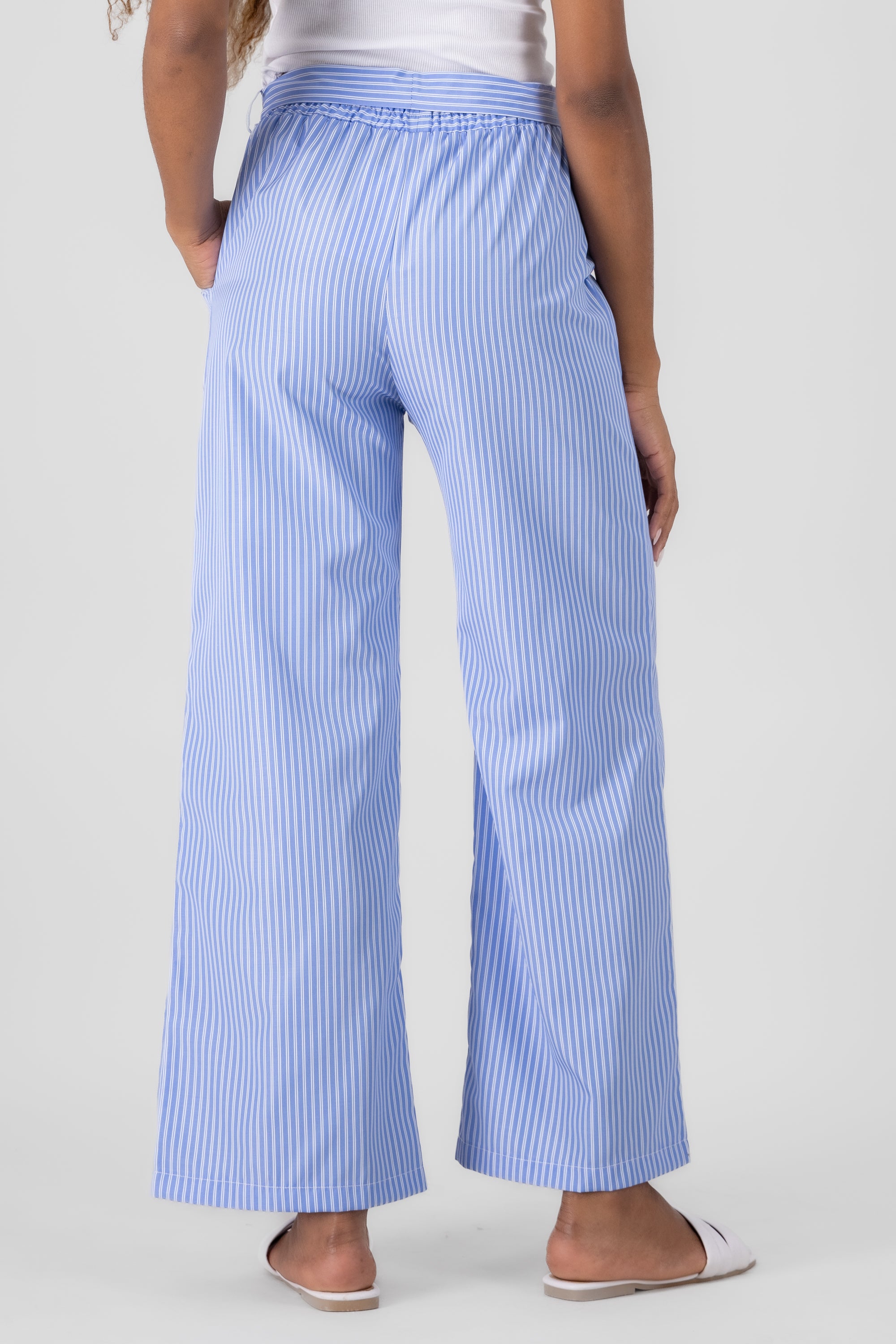 Pantalon recto detalle moños rayas AZUL COMBO