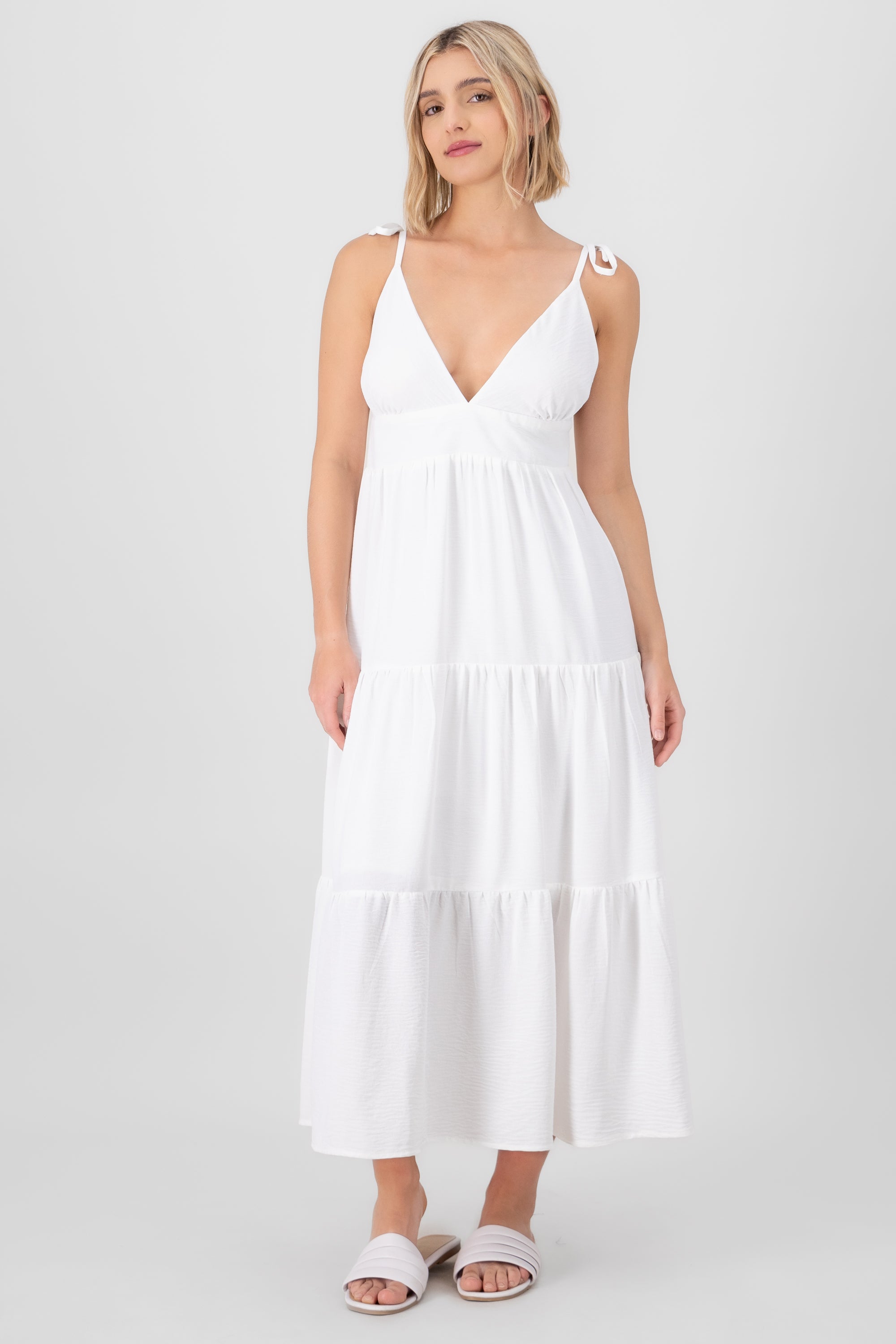 Vestido midi detalle olanes BLANCO