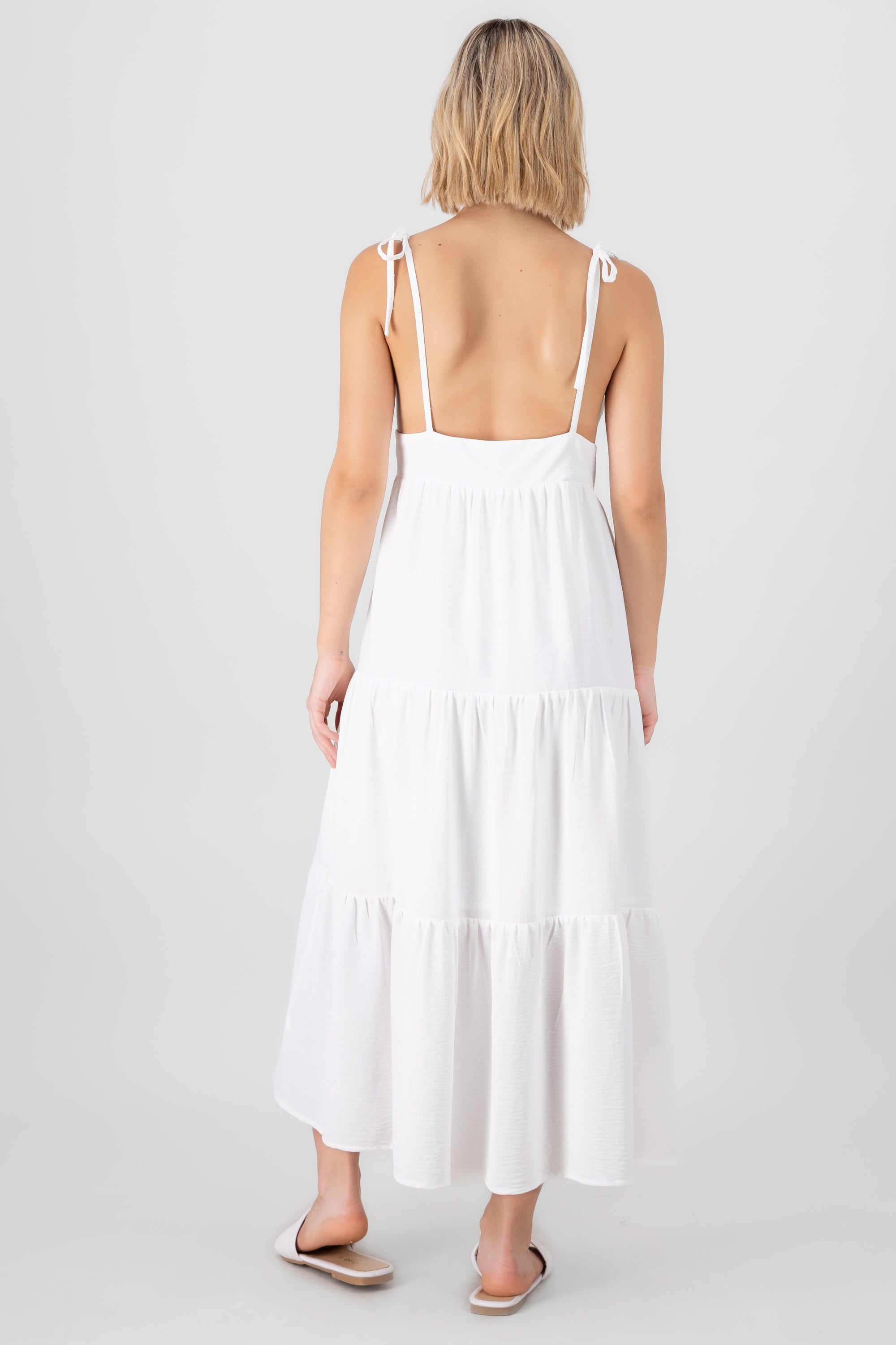 Vestido midi detalle olanes BLANCO