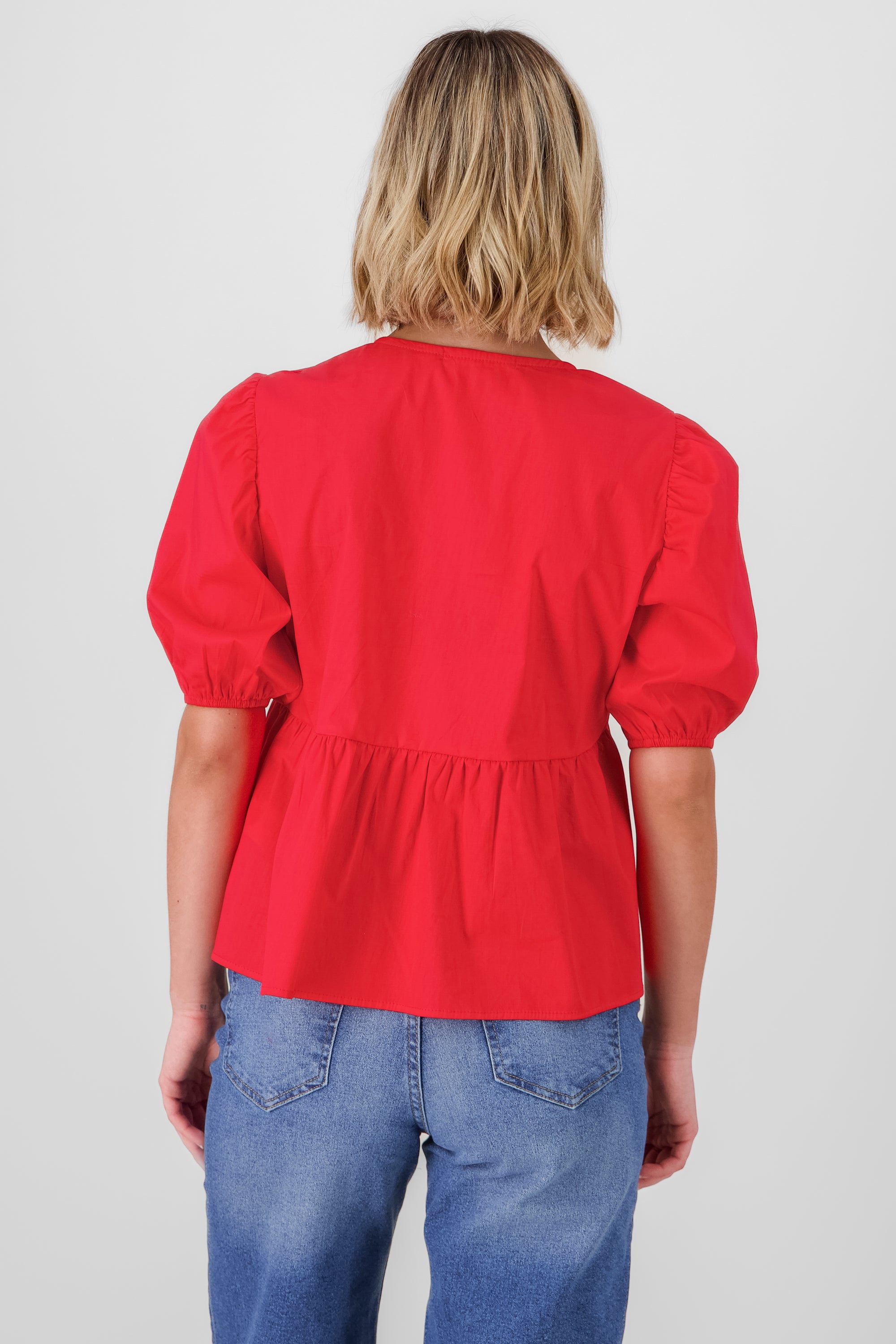 Blusa mangas abullonadas detalle moños ROJO