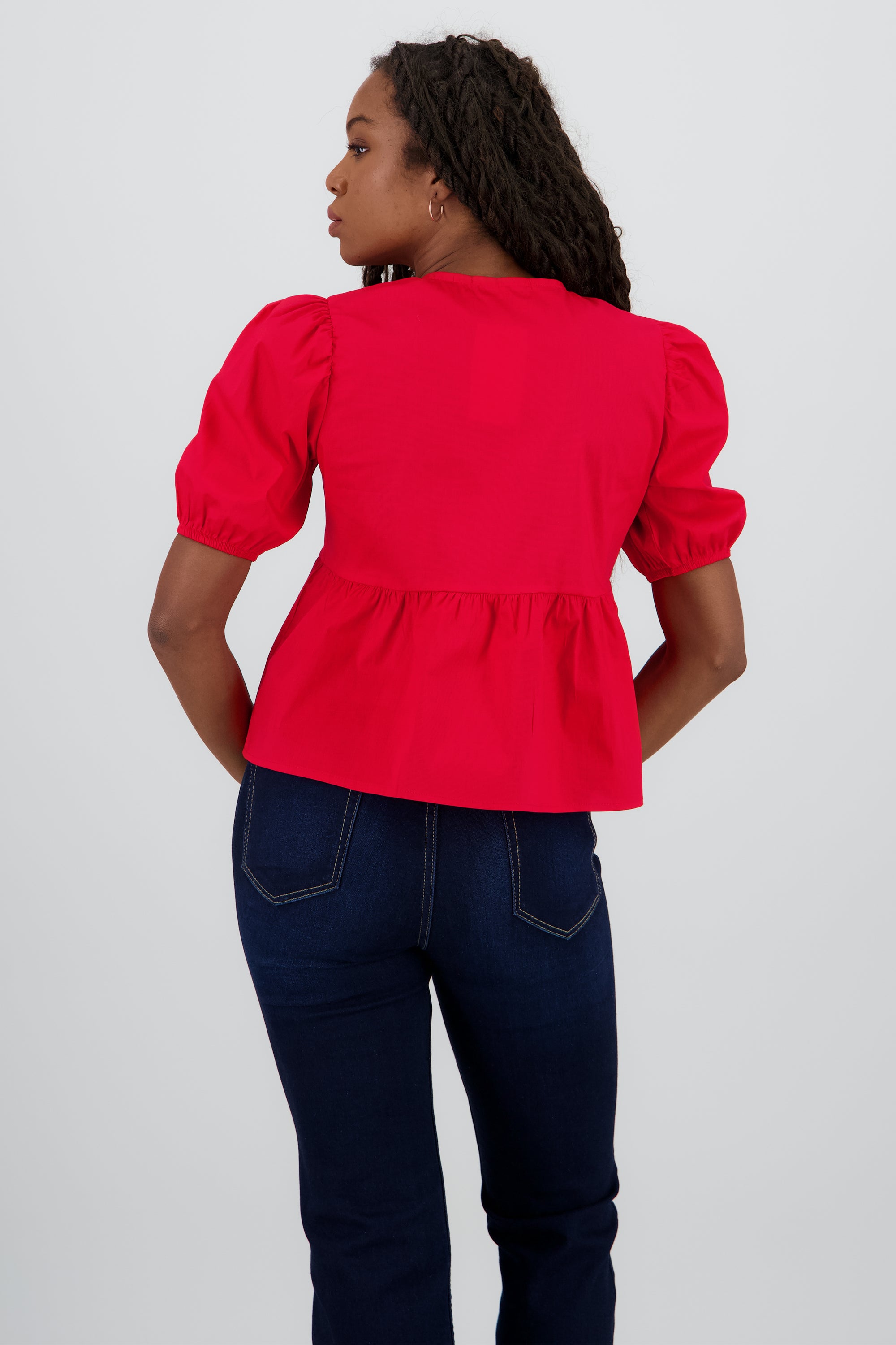 Blusa mangas abullonadas detalle moños ROJO