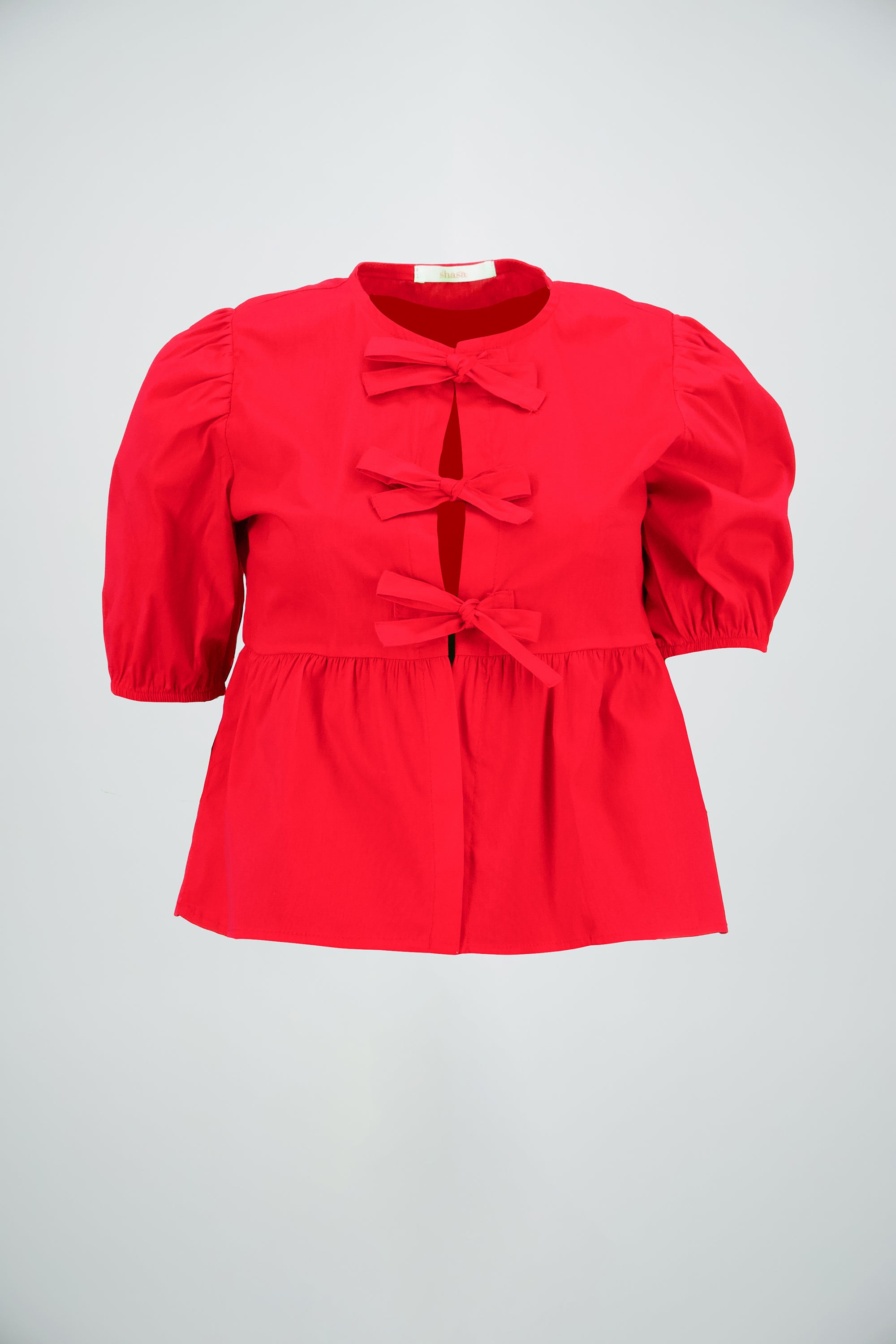 Blusa mangas abullonadas detalle moños ROJO