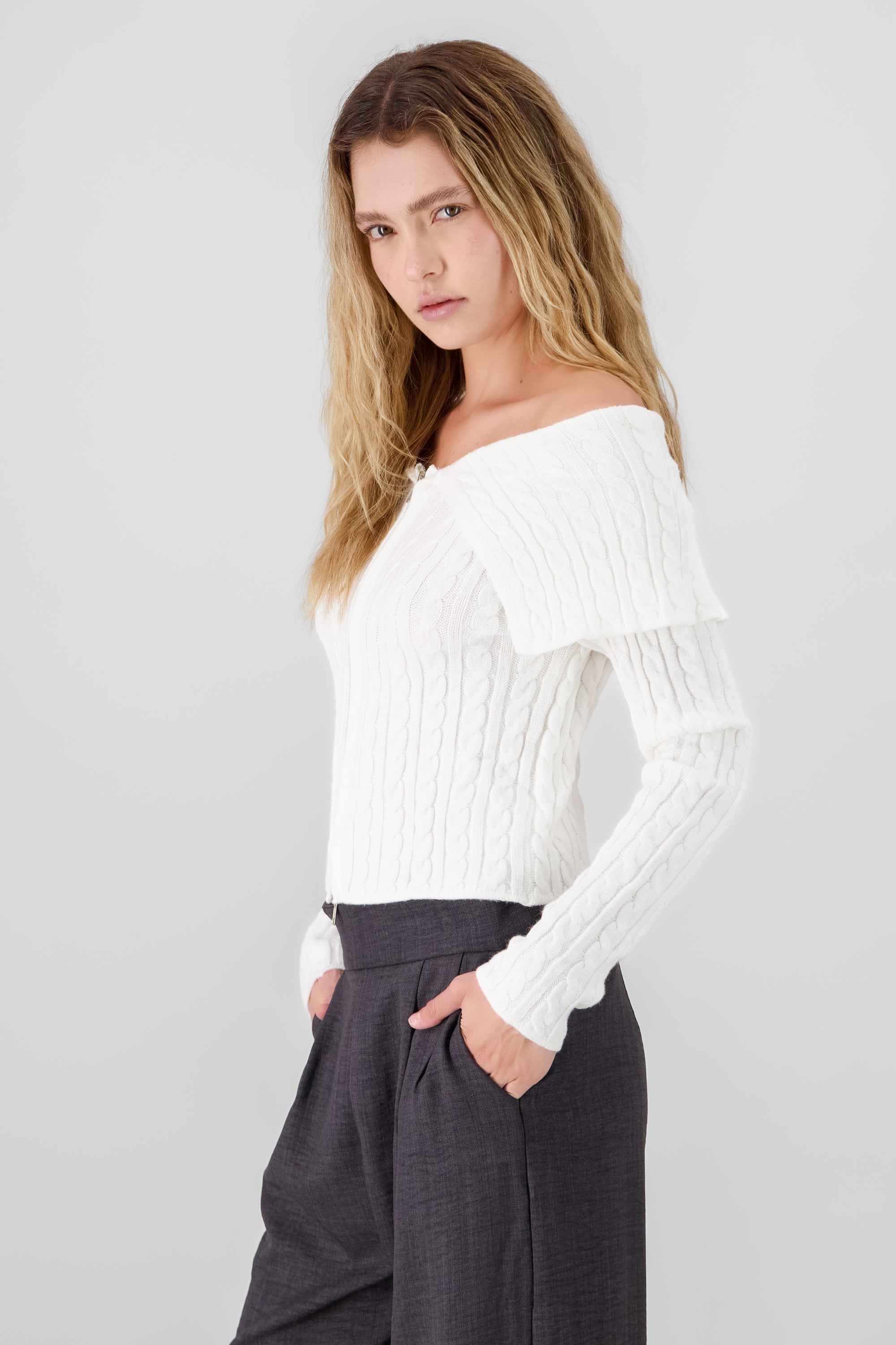 Cardigan hombros caidos sueter BLANCO