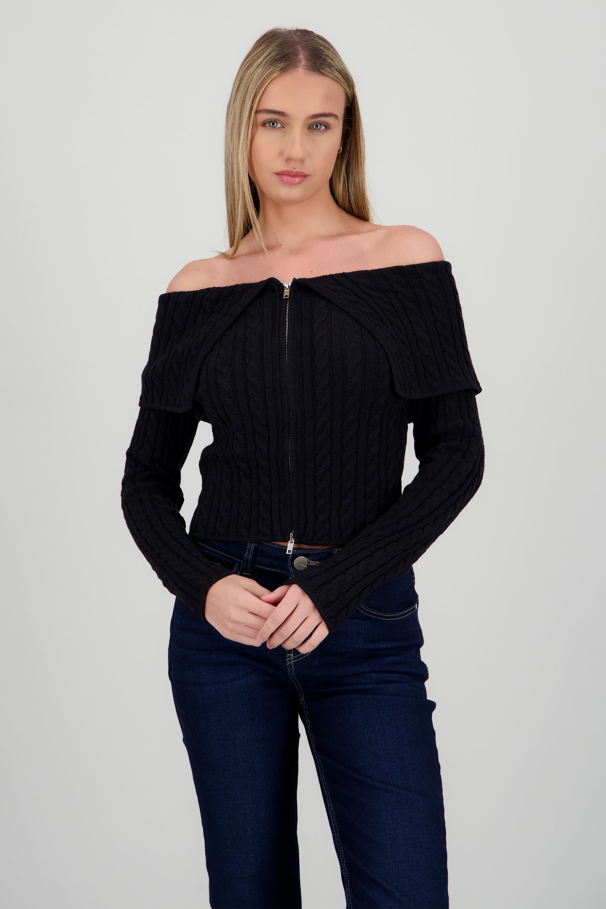 Cardigan hombros caidos sueter NEGRO