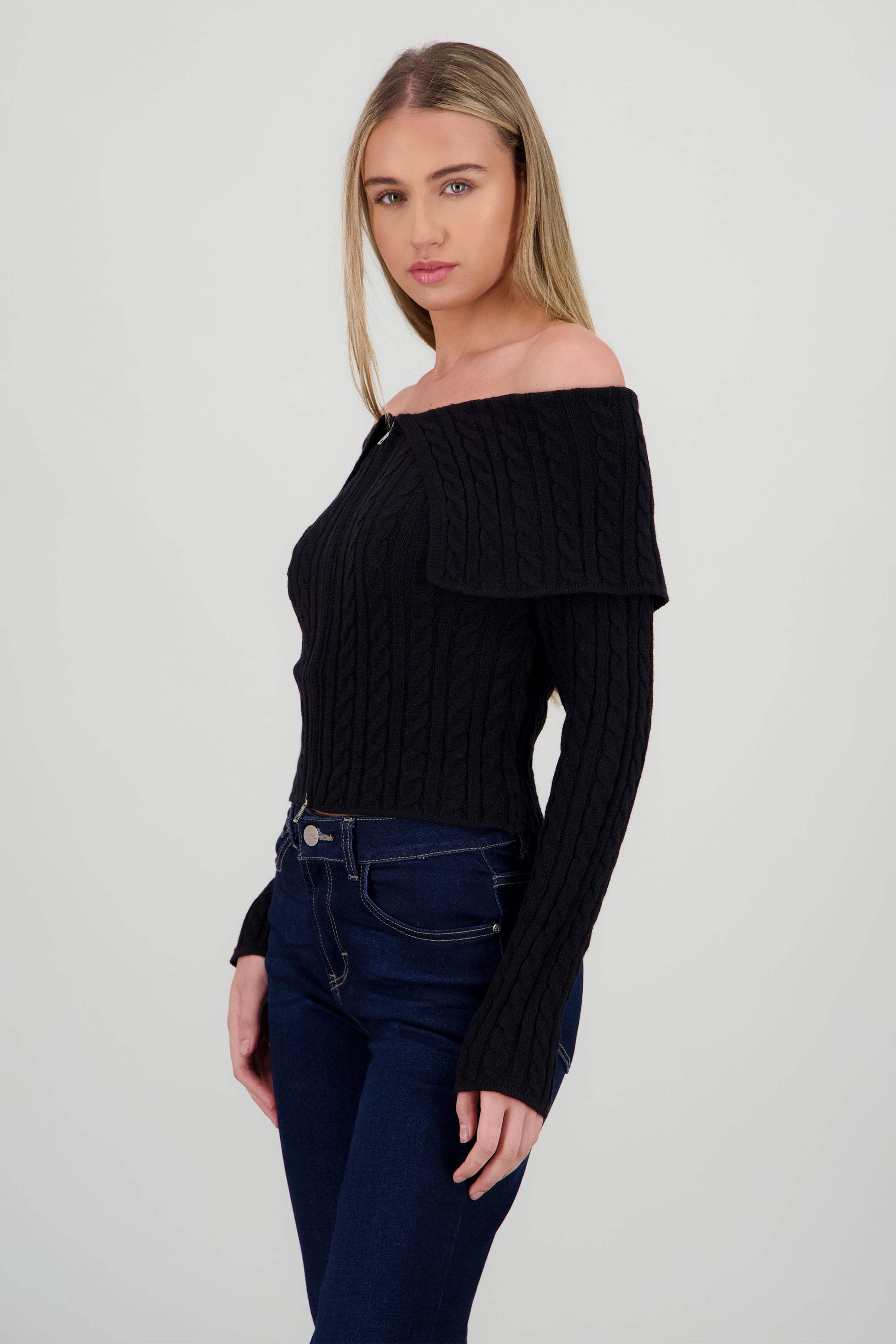 Cardigan hombros caidos sueter NEGRO