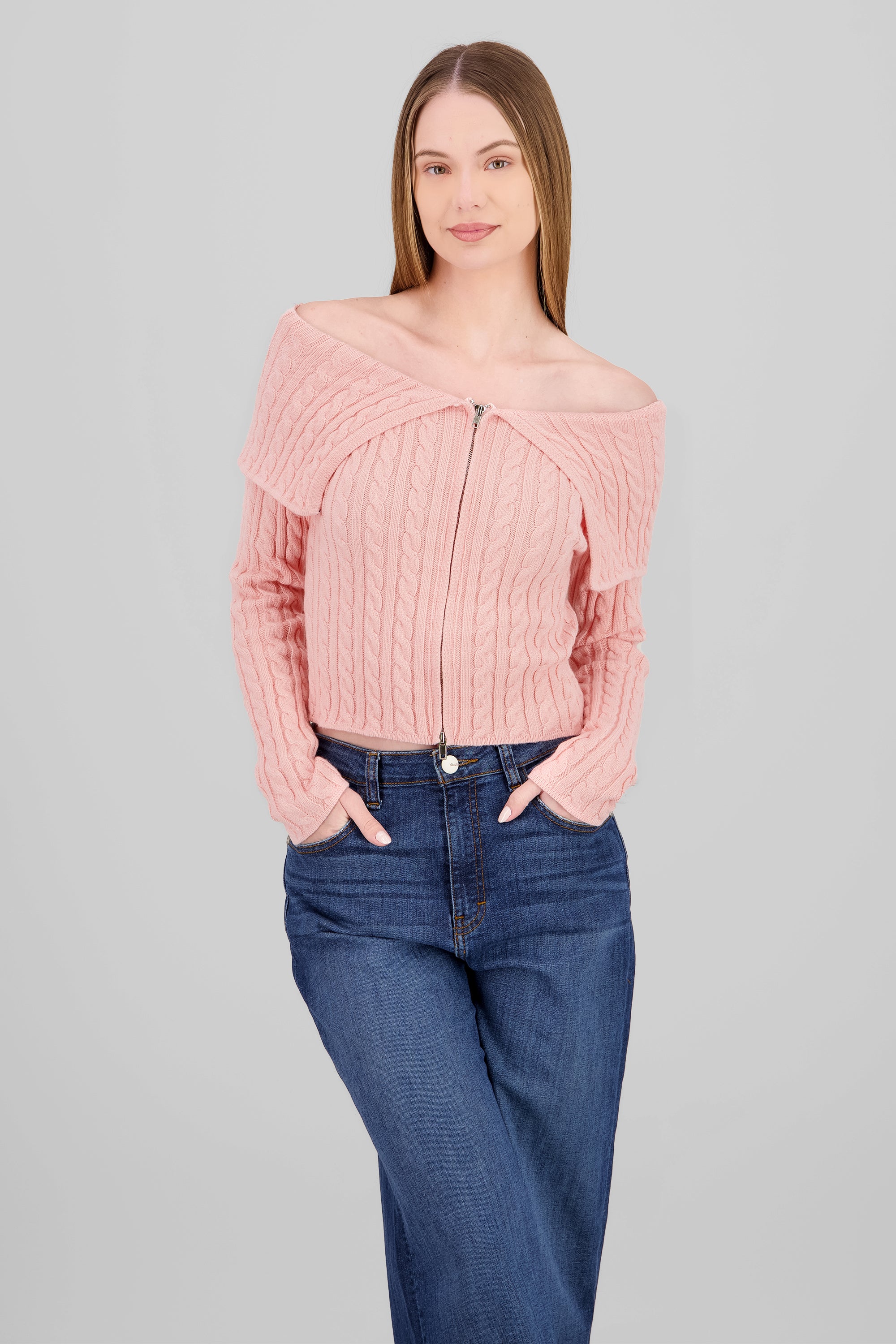 Cardigan hombros caidos sueter ROSA