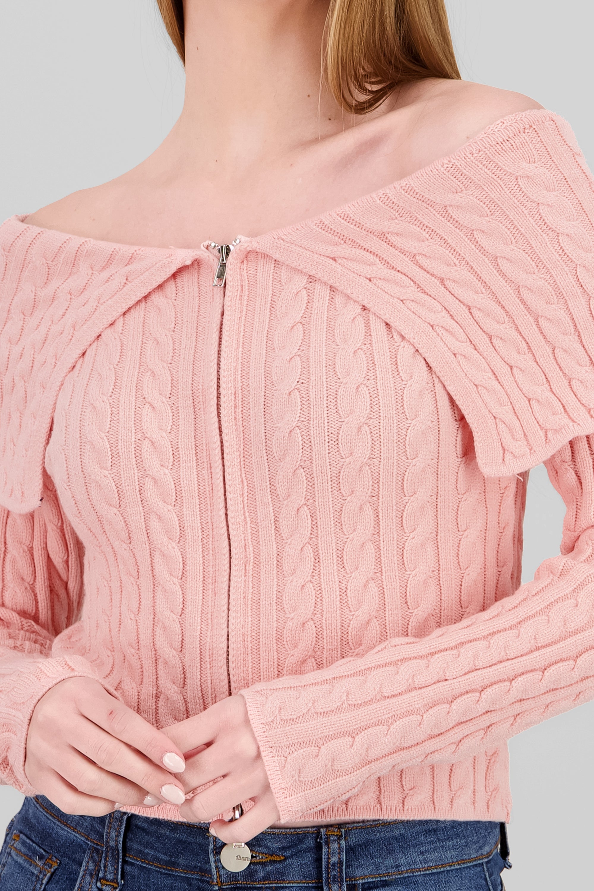 Cardigan hombros caidos sueter ROSA