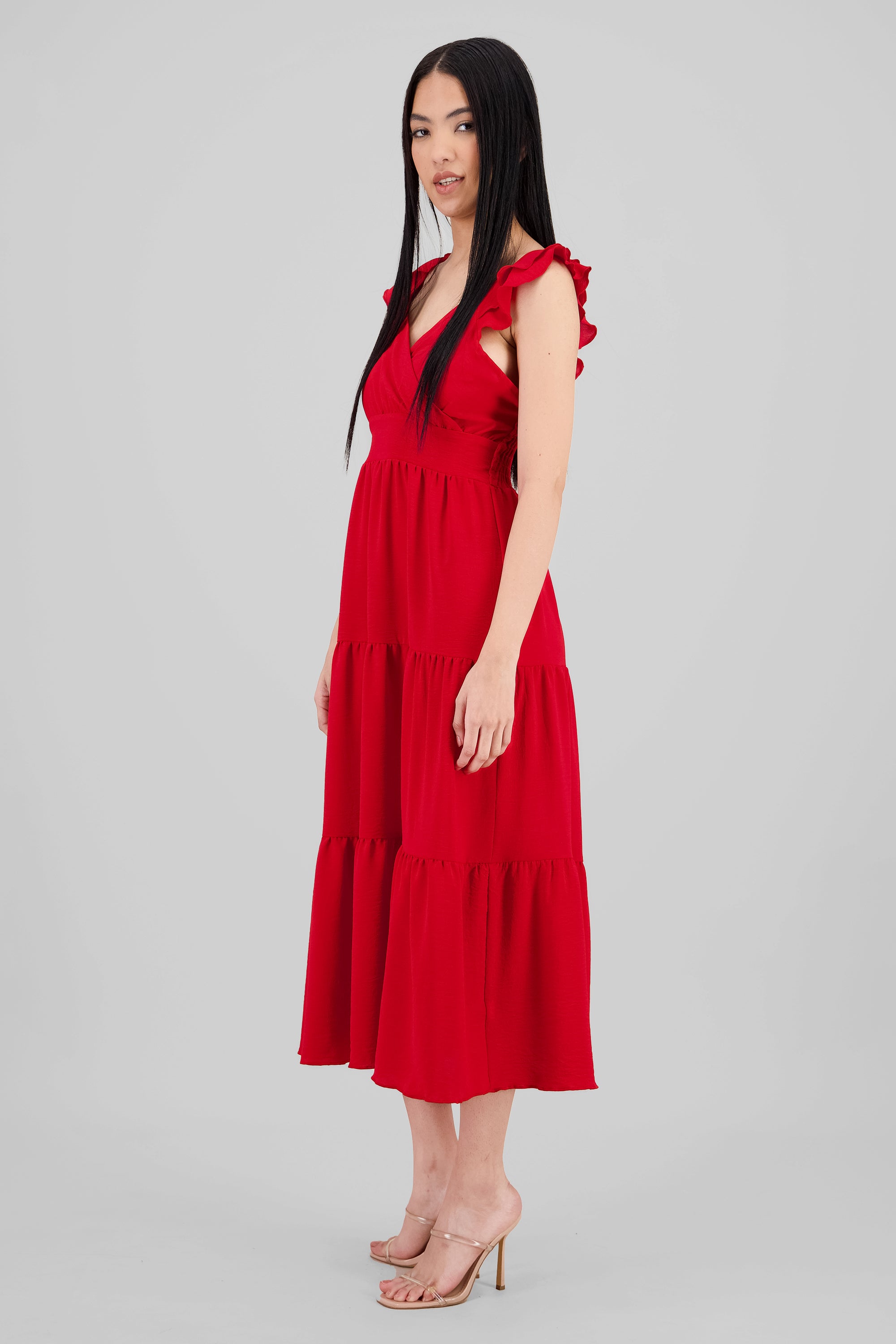 Vestido maxi con olanes ROJO