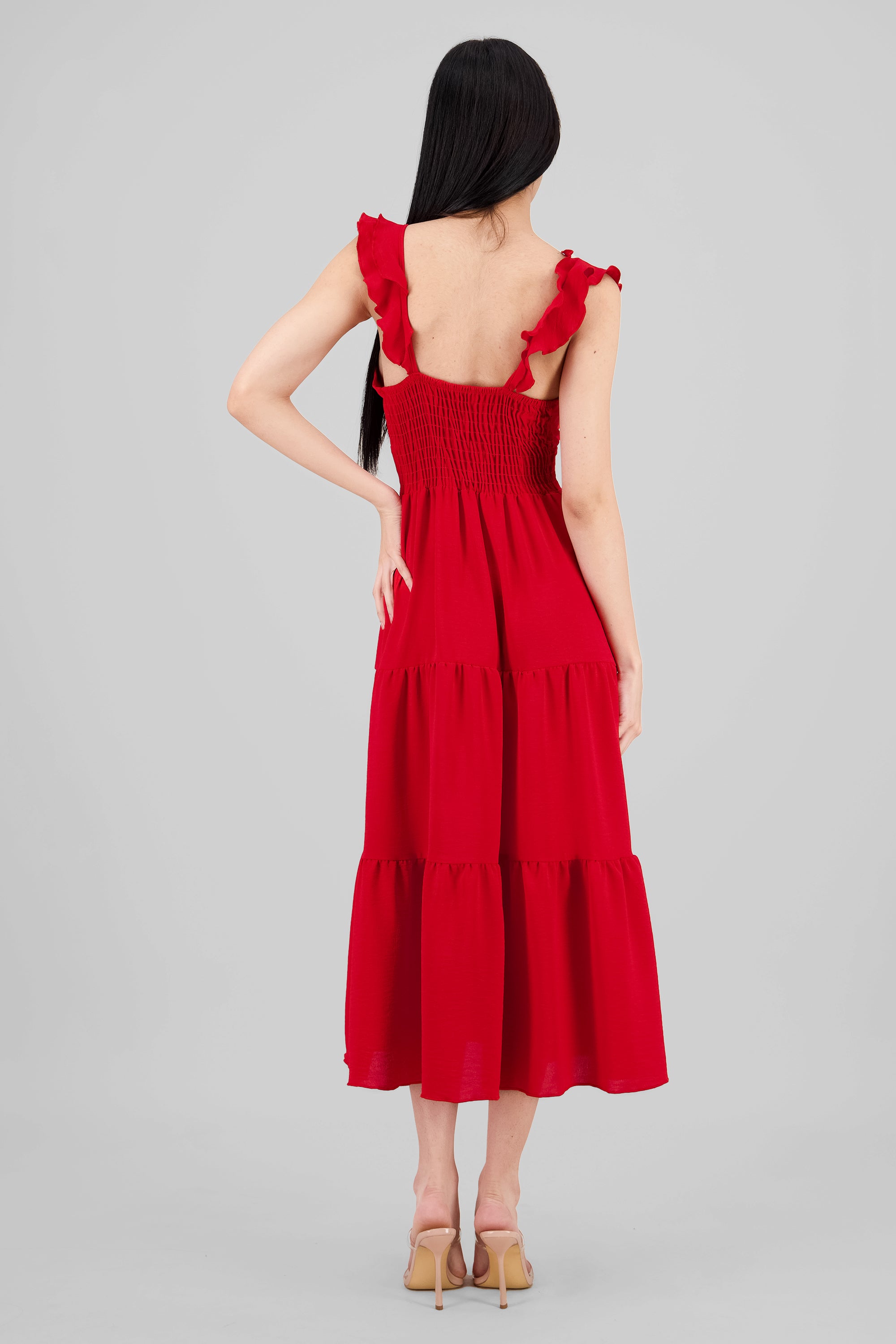 Vestido maxi con olanes ROJO