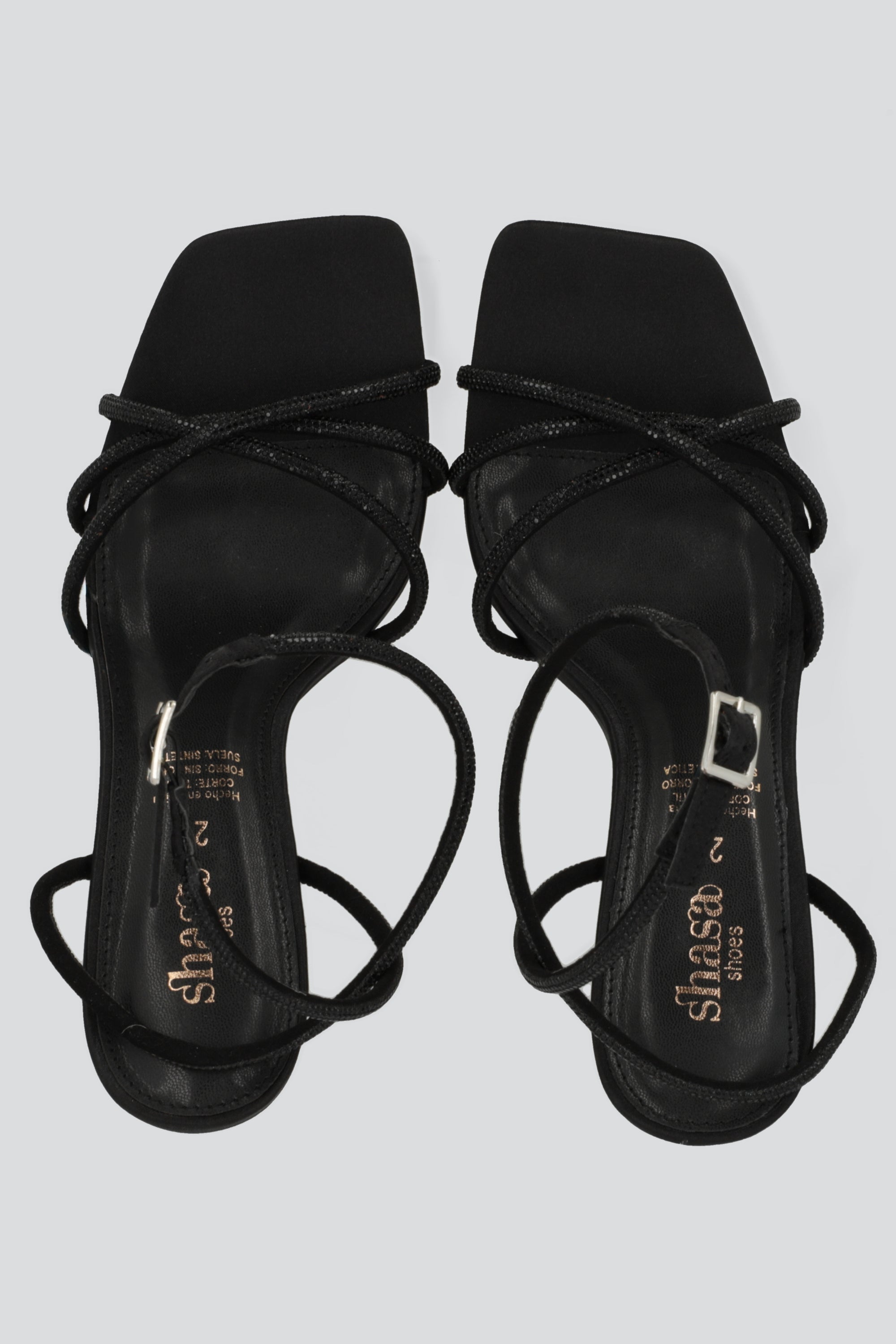 Tacón cuadrad tiras brillos mono color NEGRO