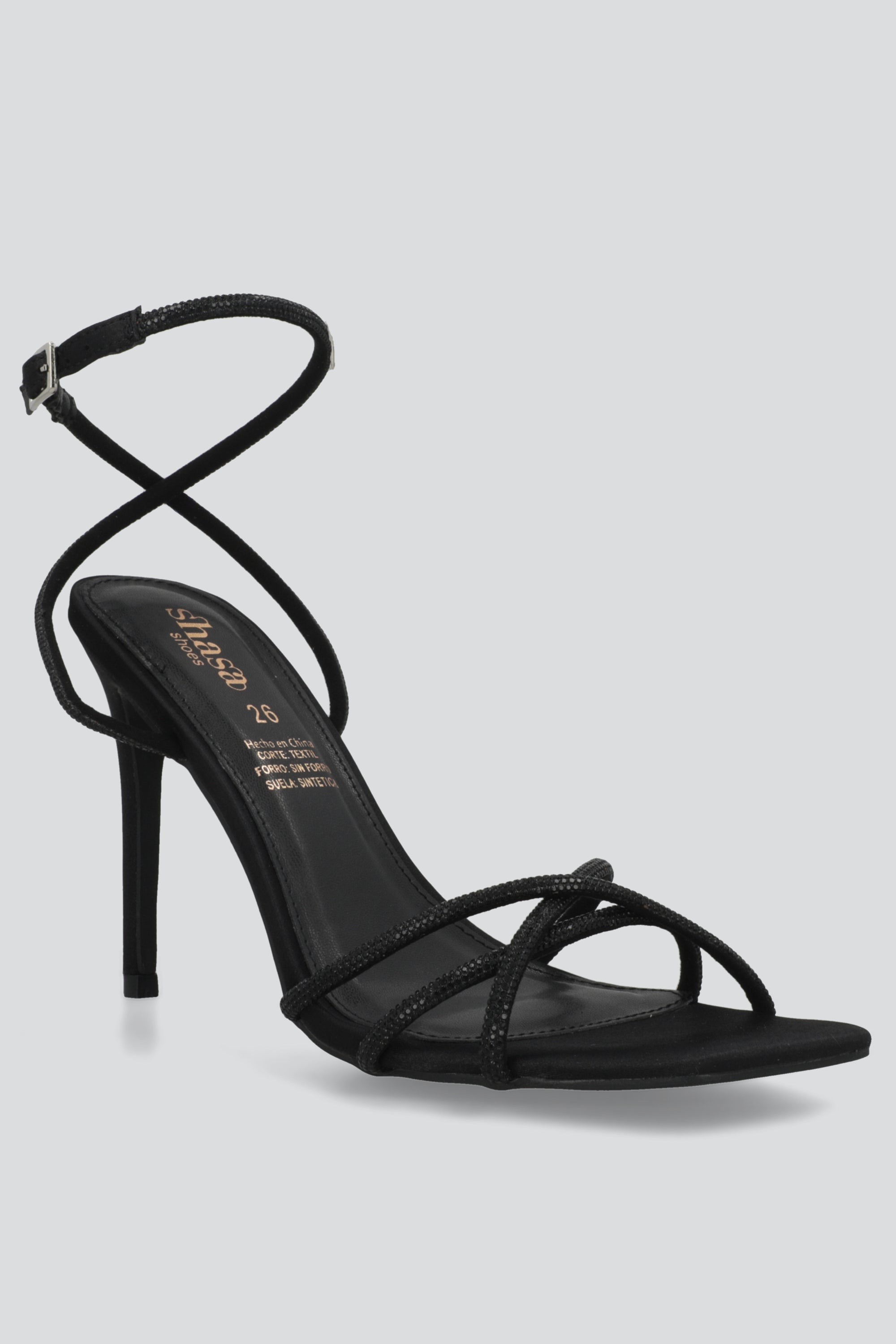 Tacón cuadrad tiras brillos mono color NEGRO