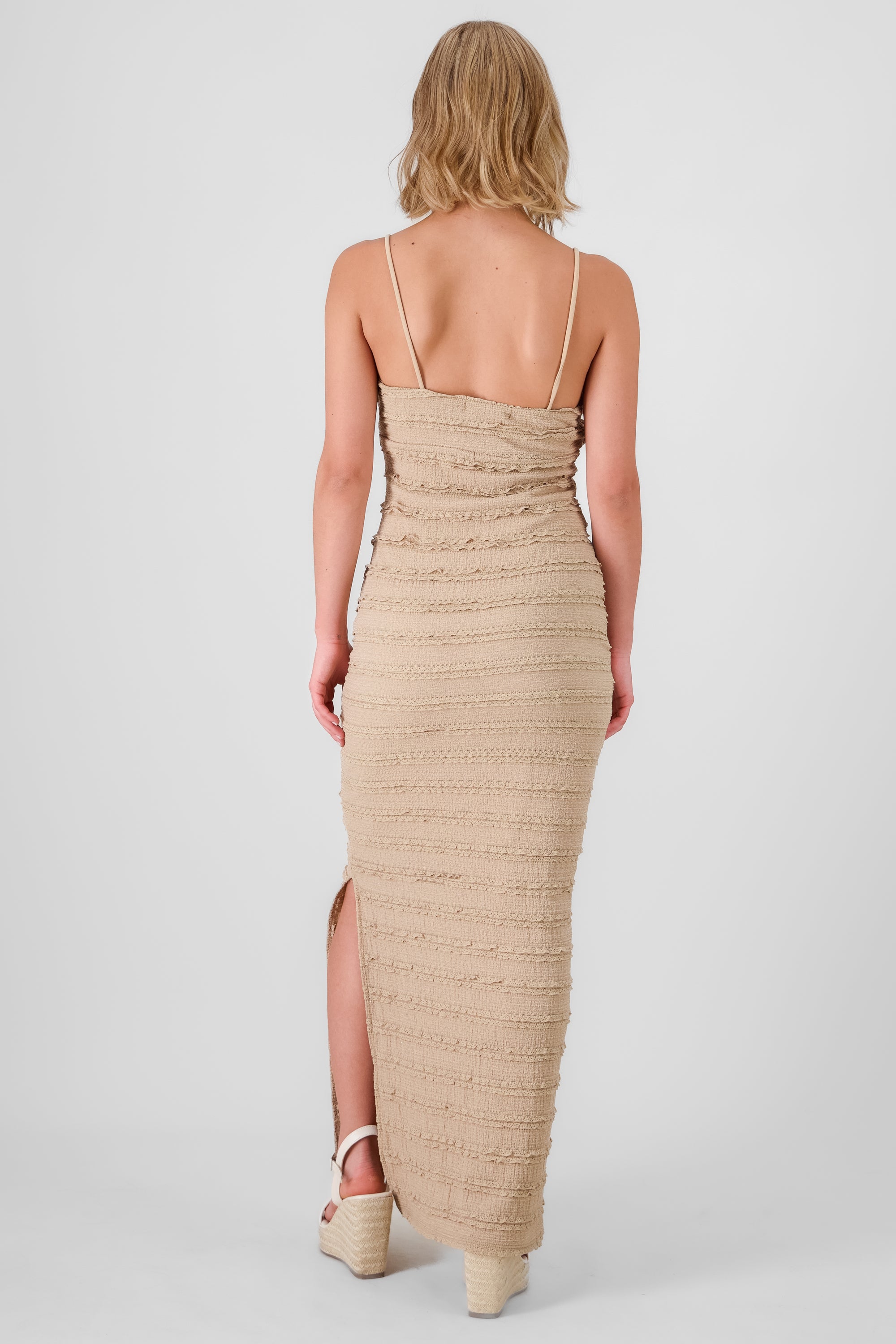 Vestido maxi textura KHAKI