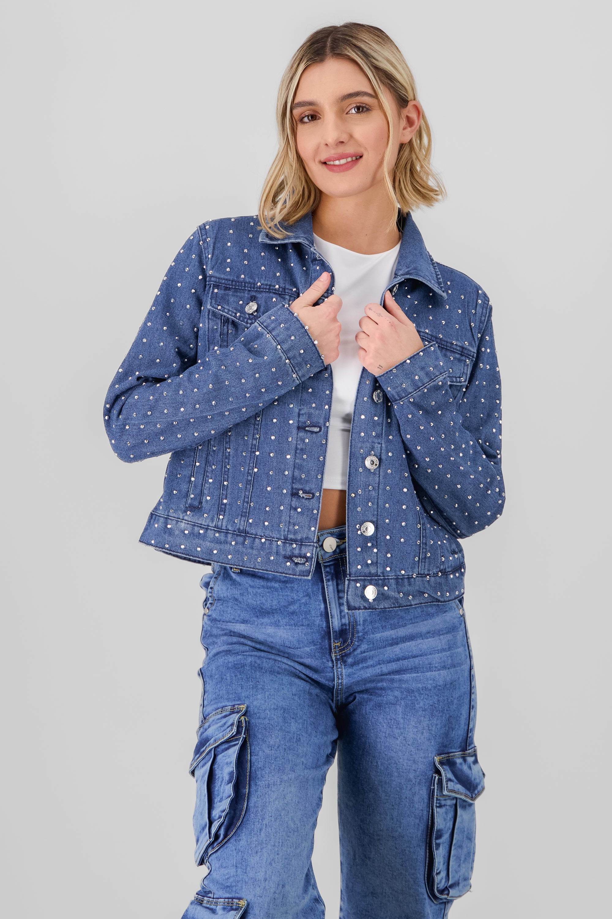 Trucker jacket con brillos MEDIUM WASH