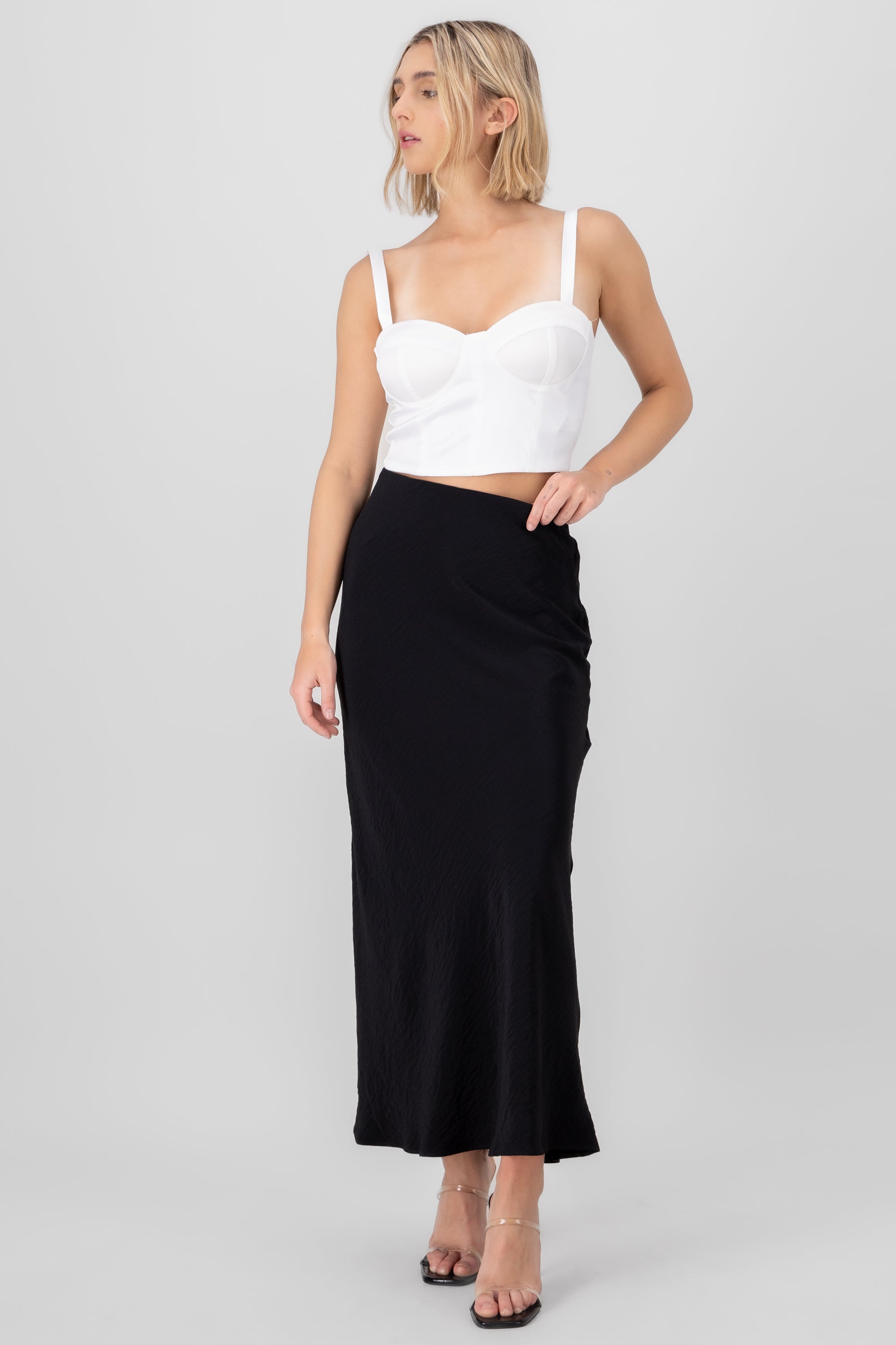 Falda midi low waist lisa NEGRO