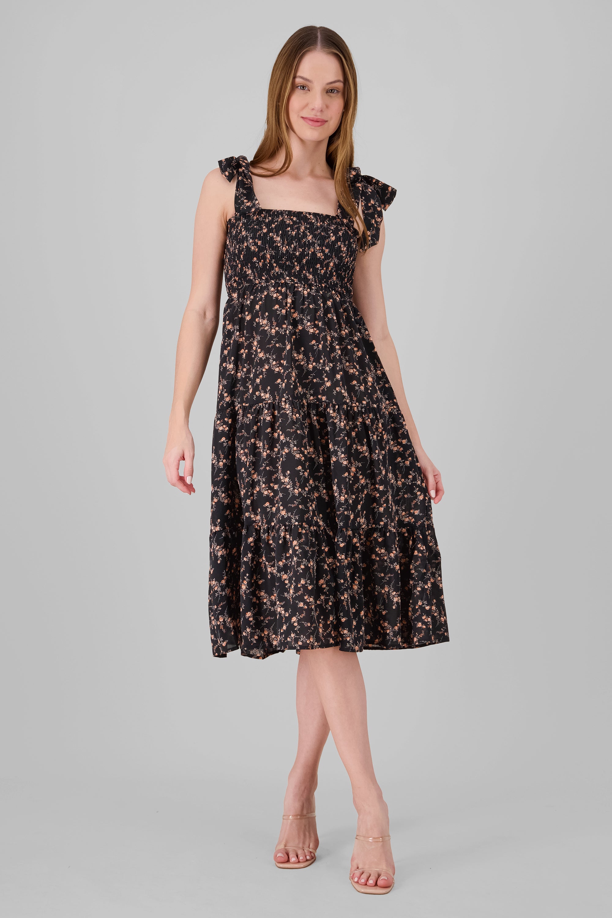 Vestido midi mini flores NEGRO COMBO