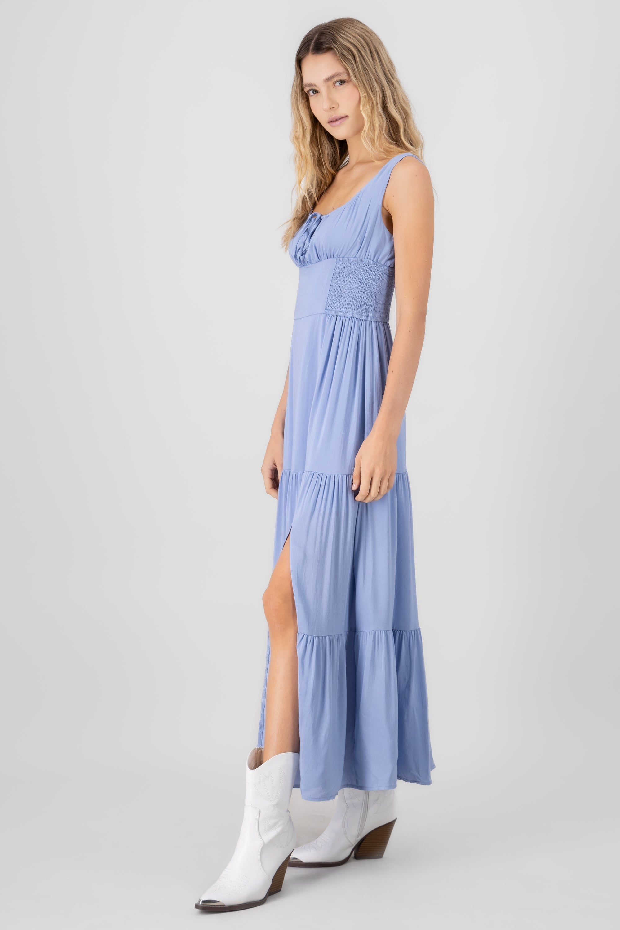 Vestido midi detalle cintura AZUL CIELO