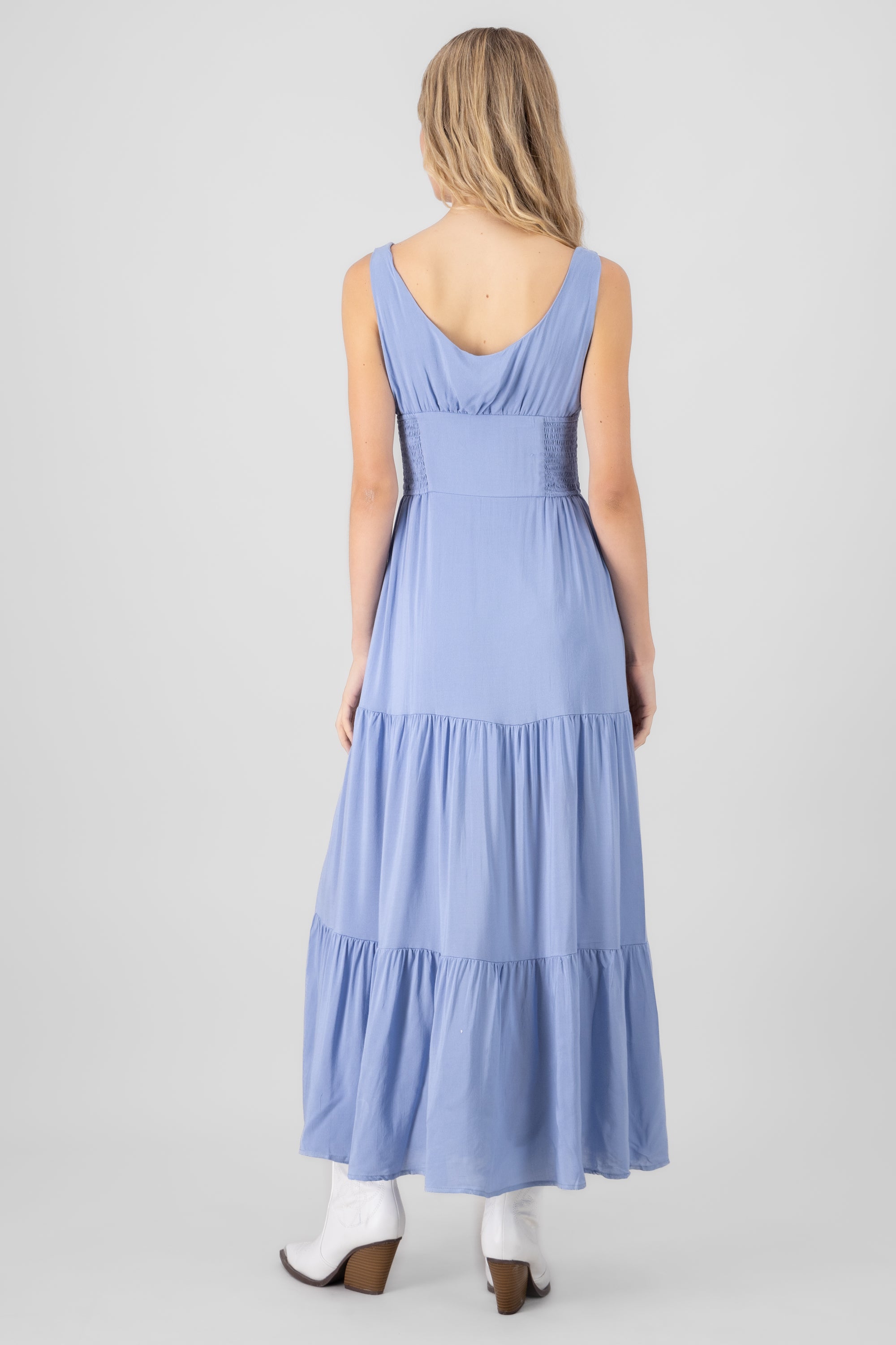 Vestido midi detalle cintura AZUL CIELO