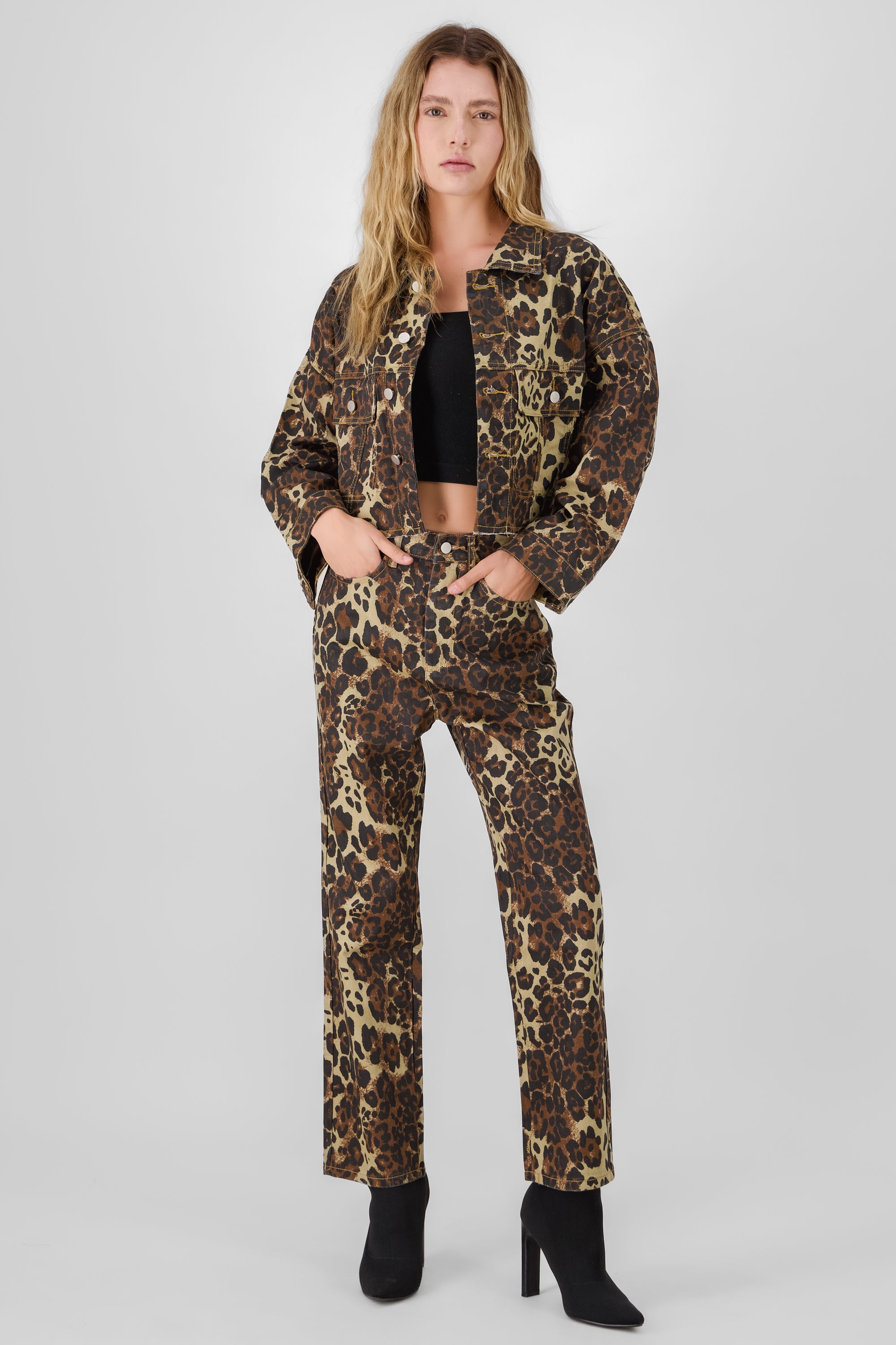 Pantalon denim animal print CAFE COMBO