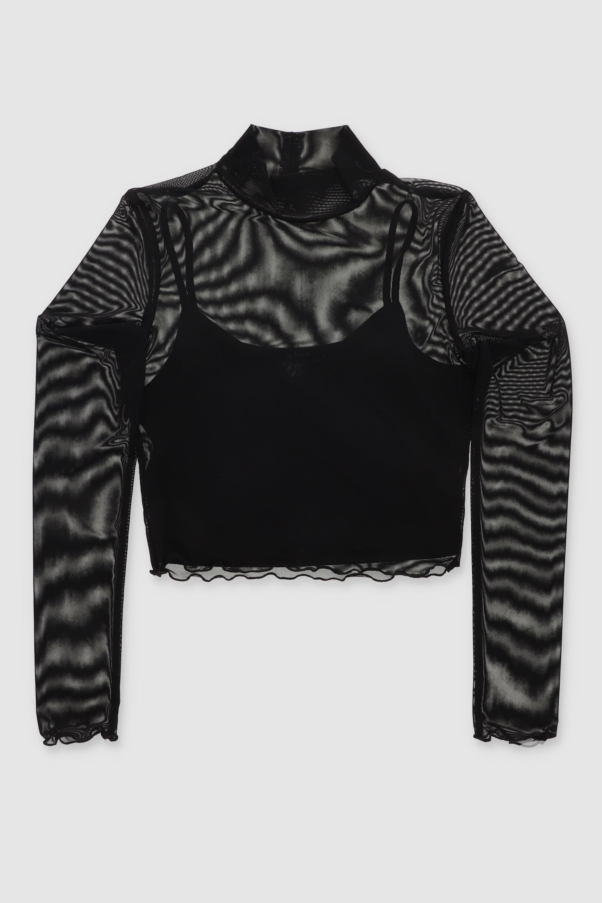 Top de mesh manga larga liso NEGRO