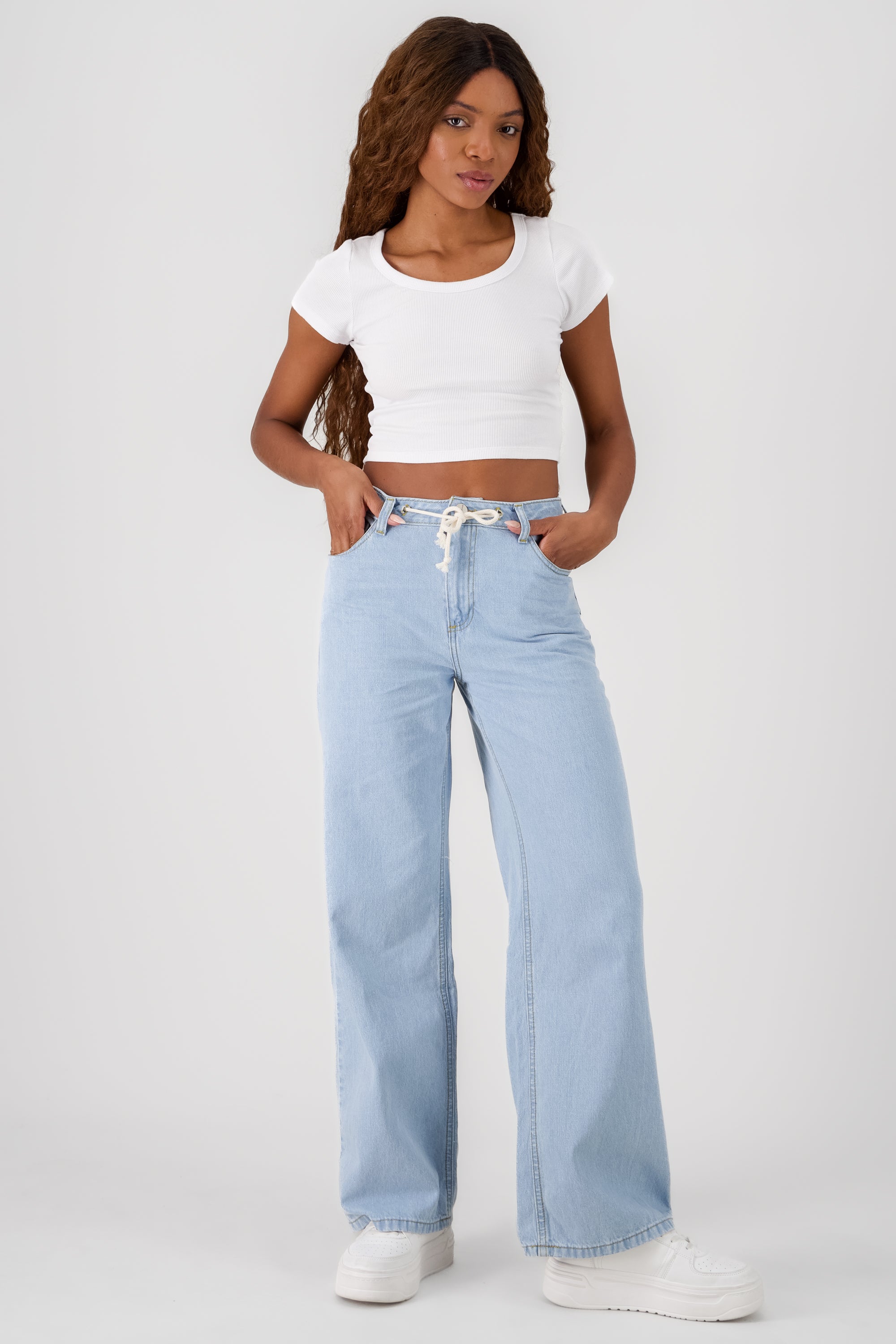 Jeans wide leg con jareta MEDIUM WASH