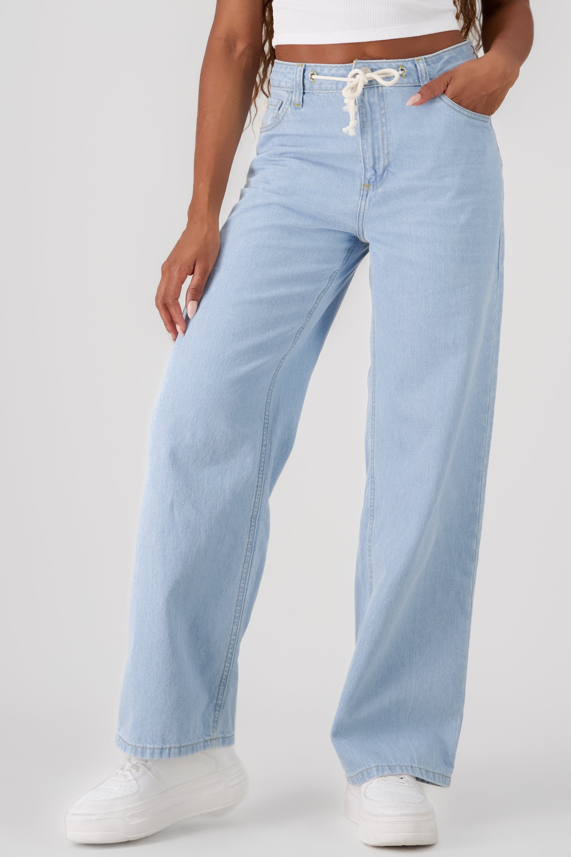 Jeans wide leg con jareta MEDIUM WASH