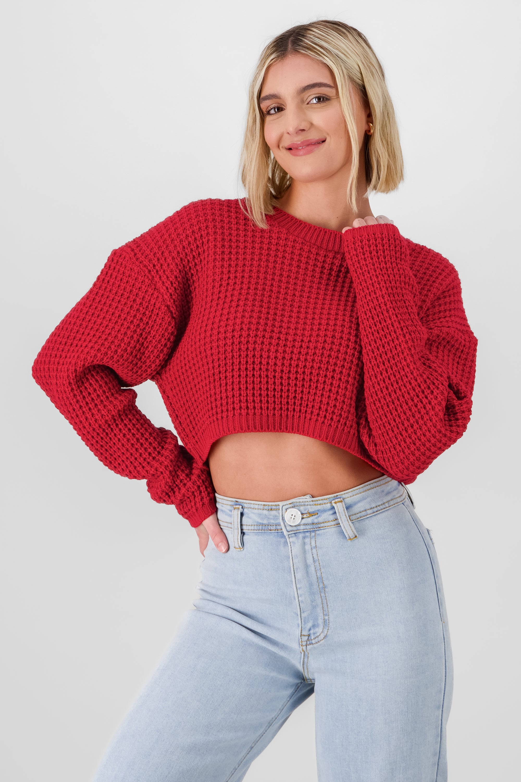 Sueter tejido ancho crop ROJO