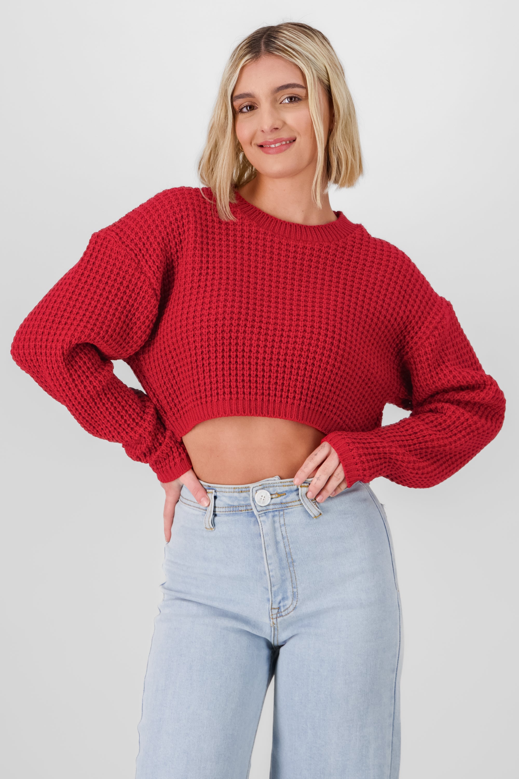 Sueter tejido ancho crop ROJO