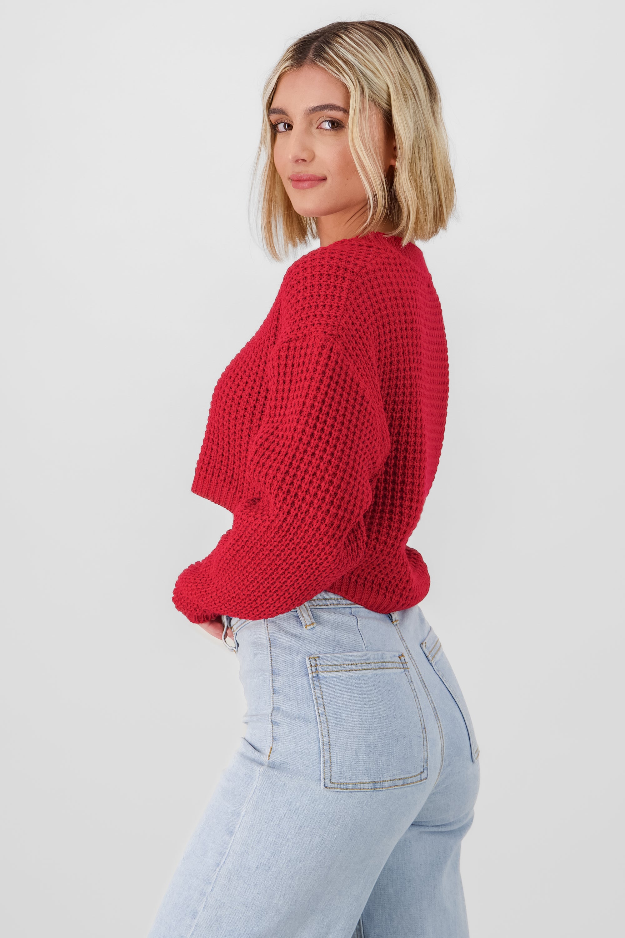 Sueter tejido ancho crop ROJO