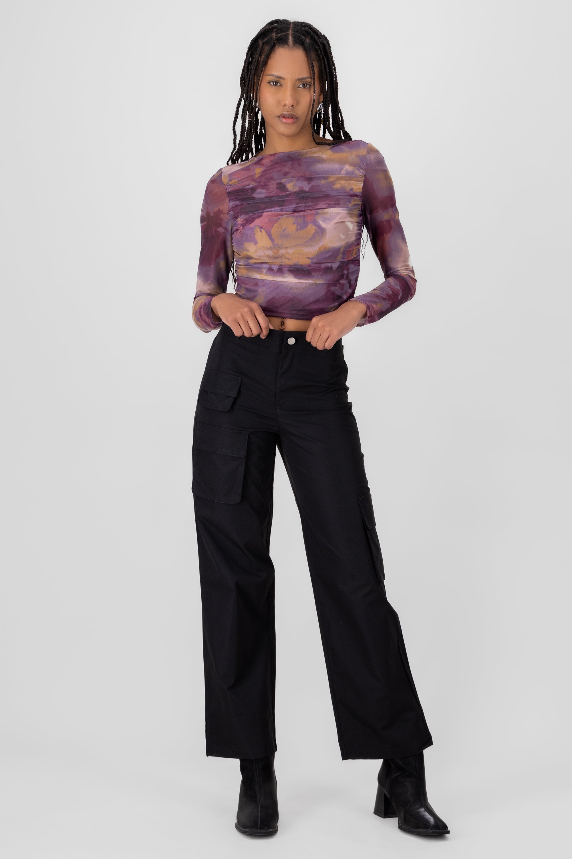 Pantalones cargo lisos bolsas NEGRO