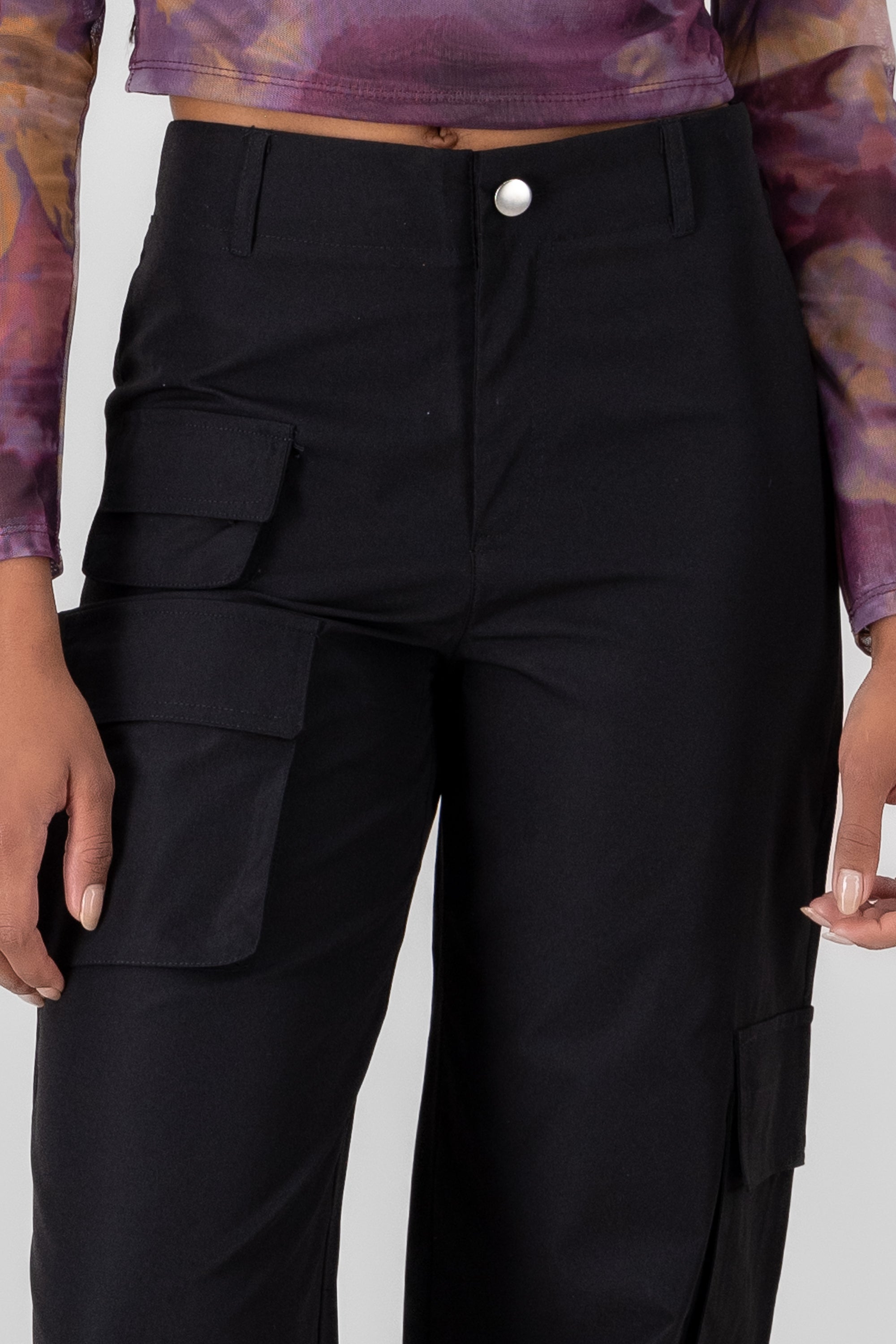 Pantalones cargo lisos bolsas NEGRO