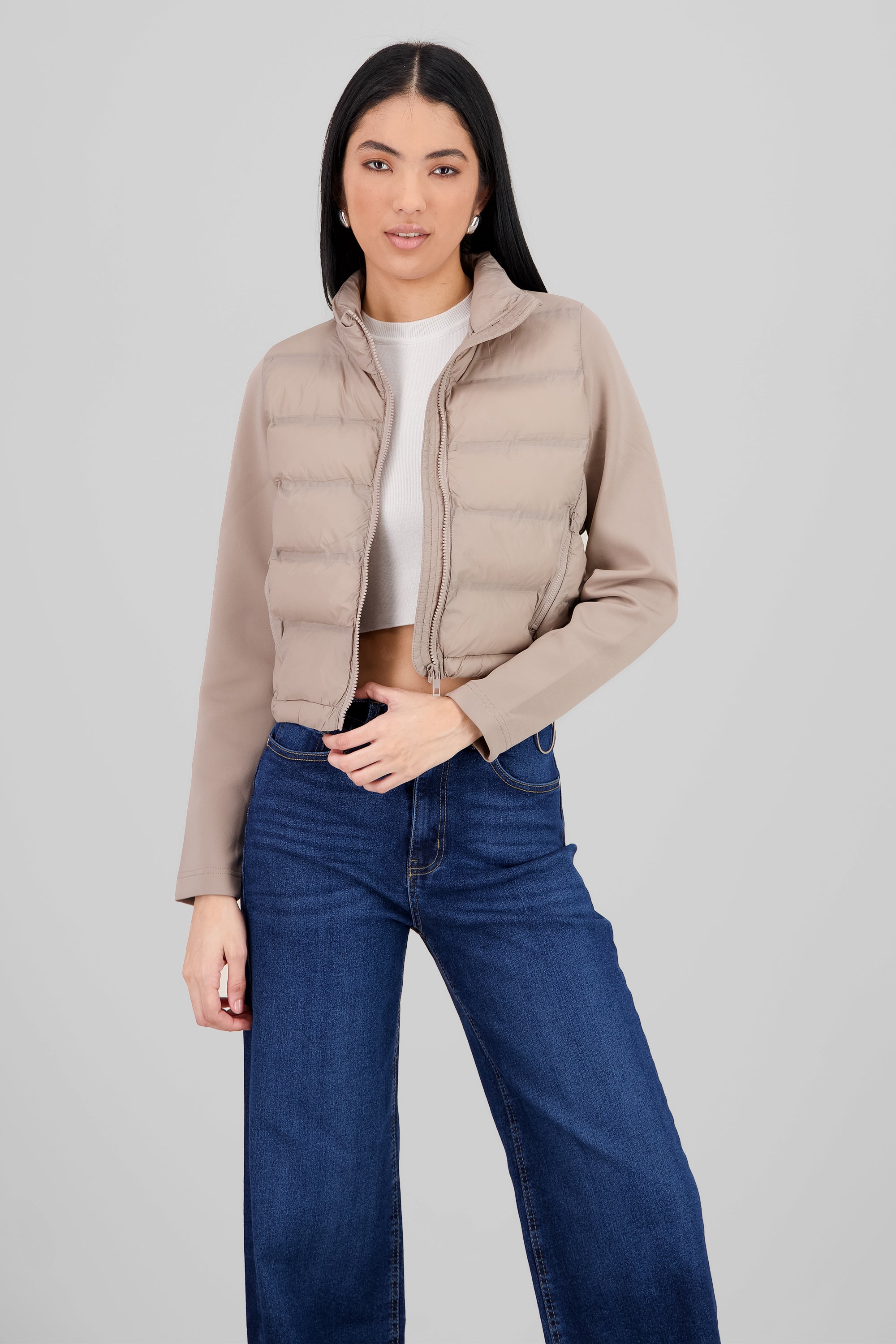 Chamarra capitonada crop TAUPE