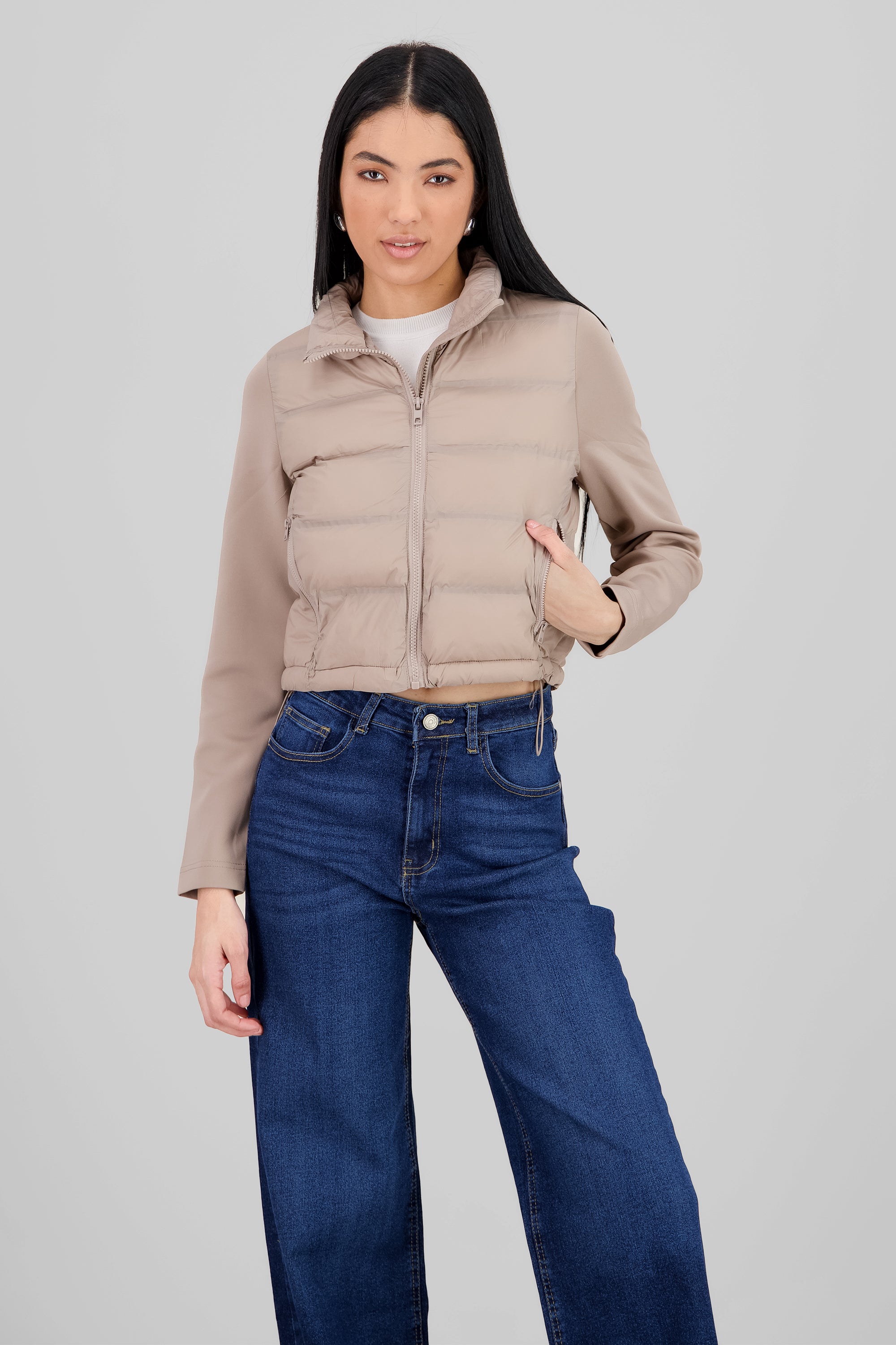 Chamarra capitonada crop TAUPE