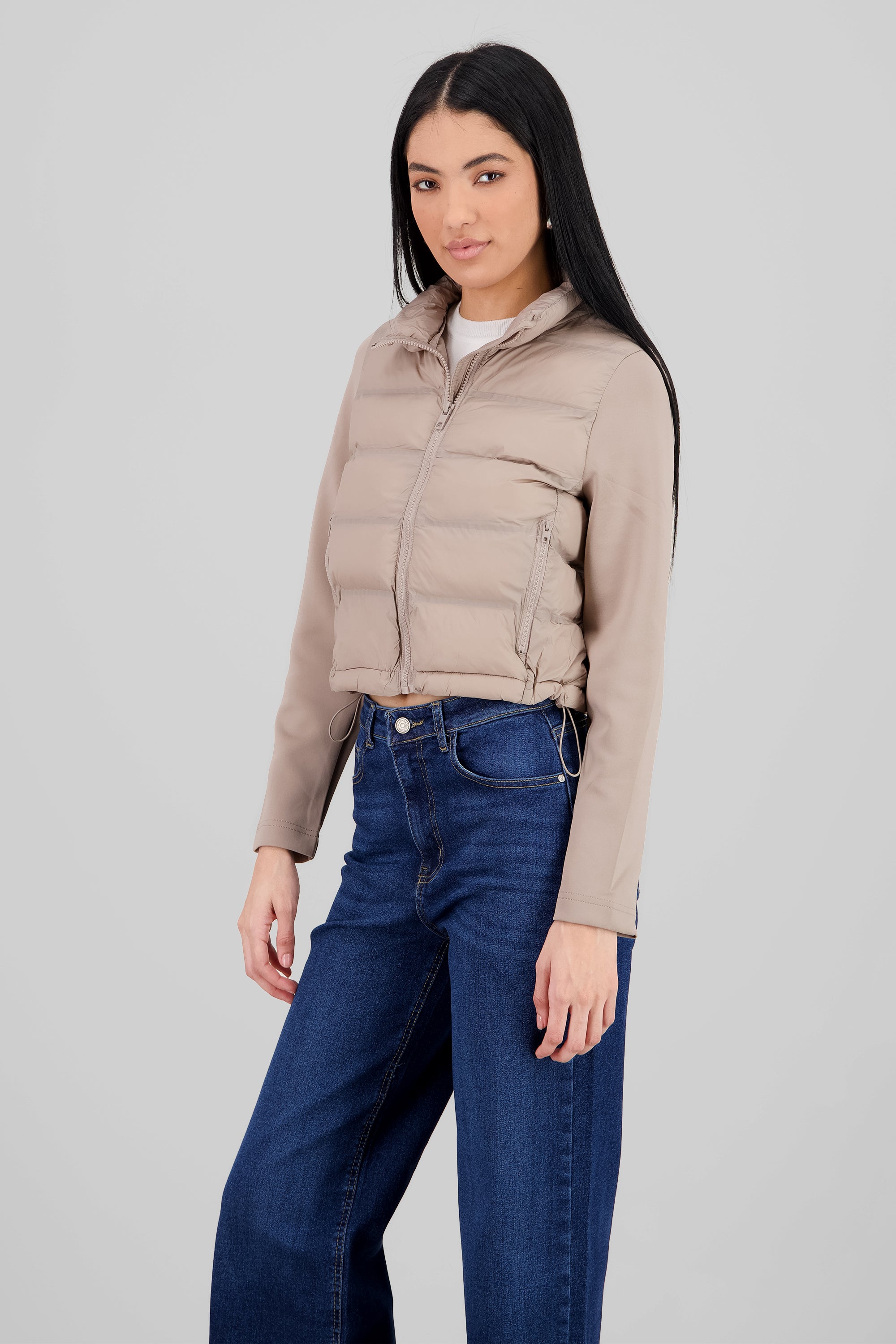 Chamarra capitonada crop TAUPE