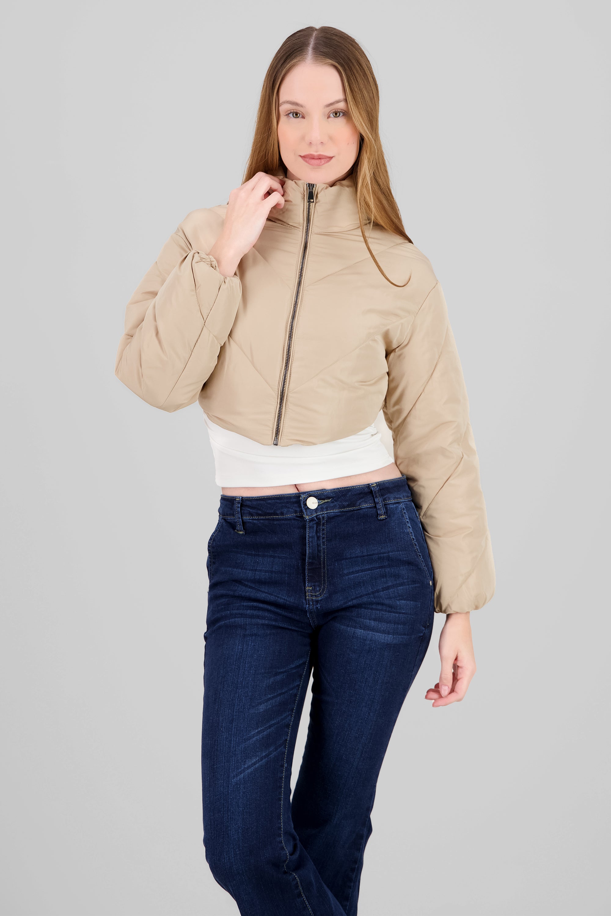 Chamarra lisa crop KHAKI