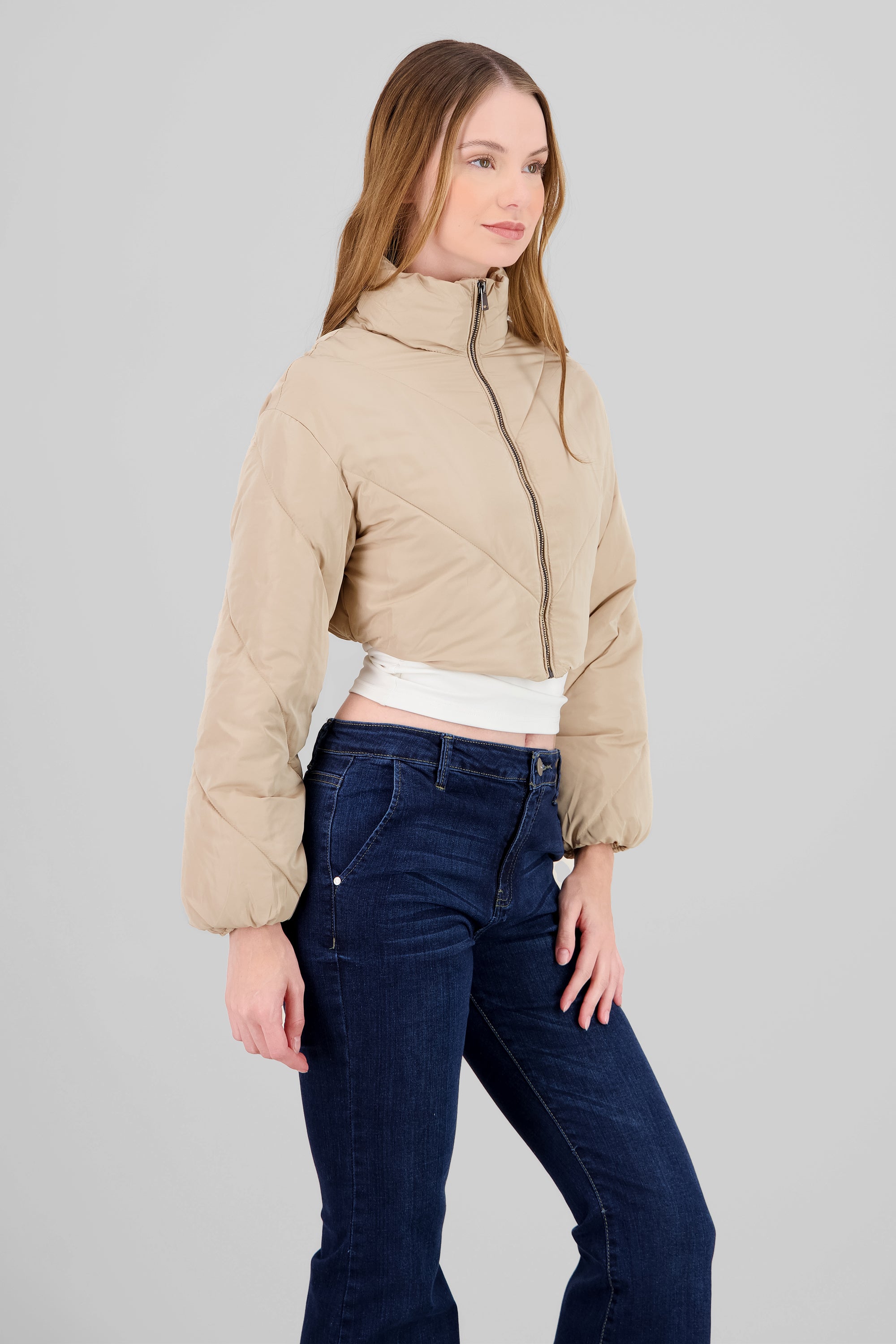 Chamarra lisa crop KHAKI