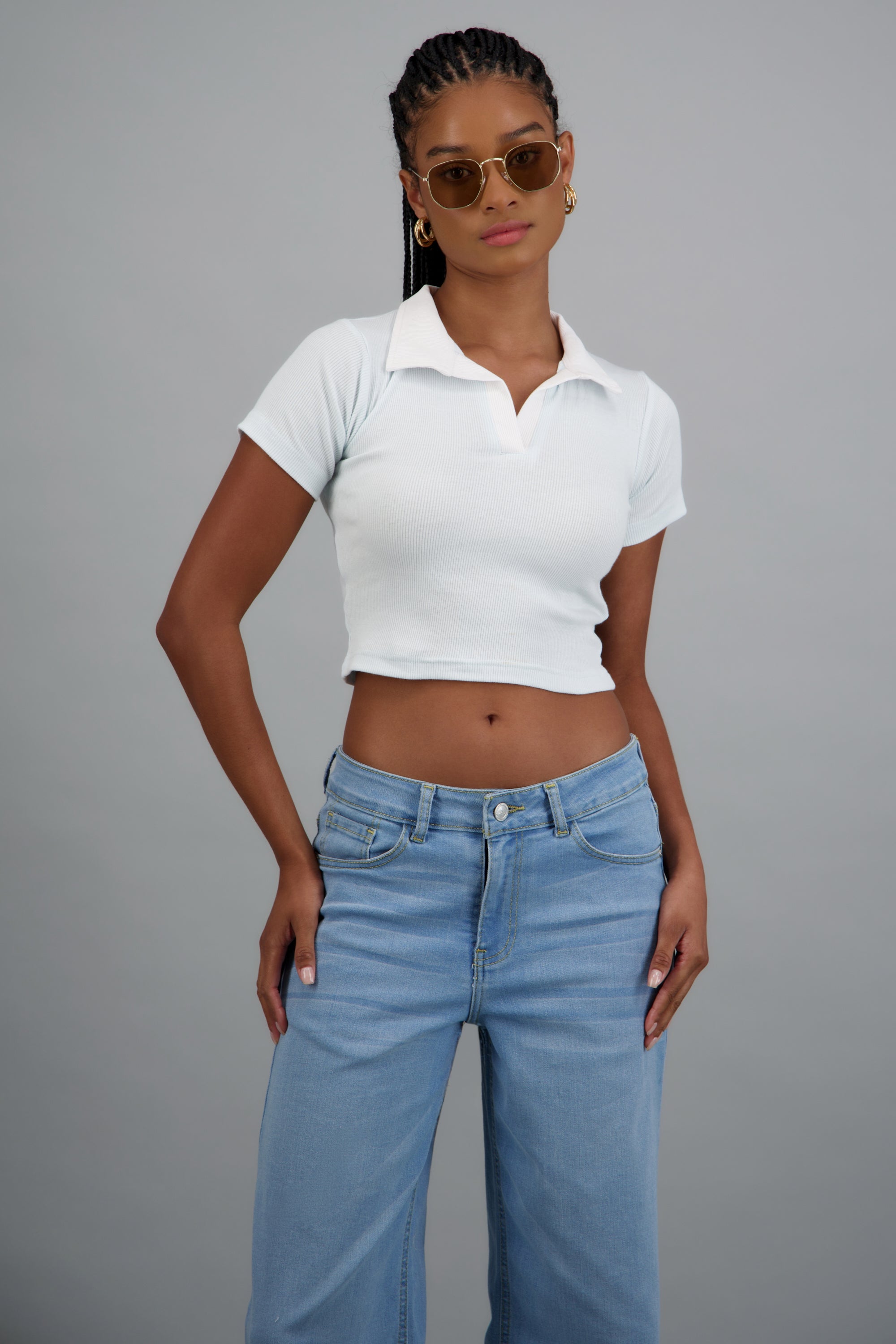 Top polo contraste AZUL PASTEL