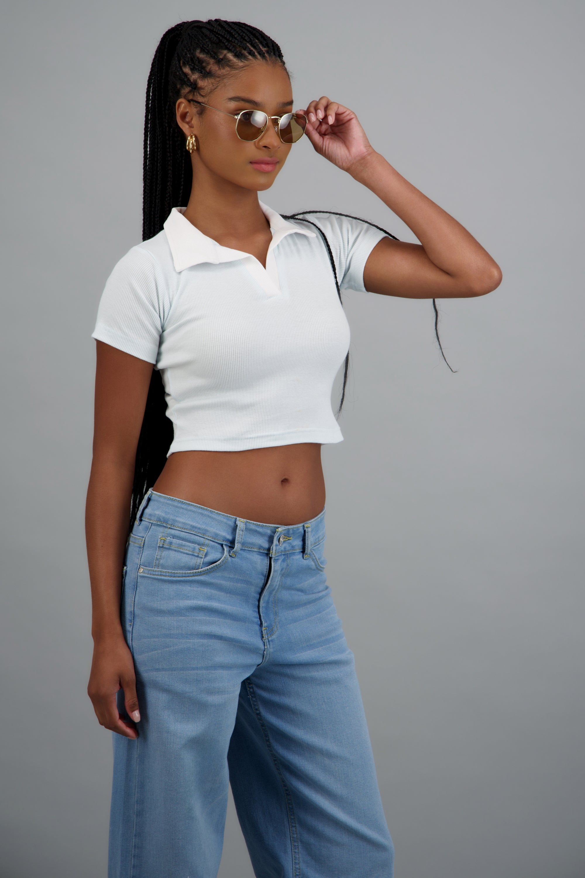 Top polo contraste AZUL PASTEL