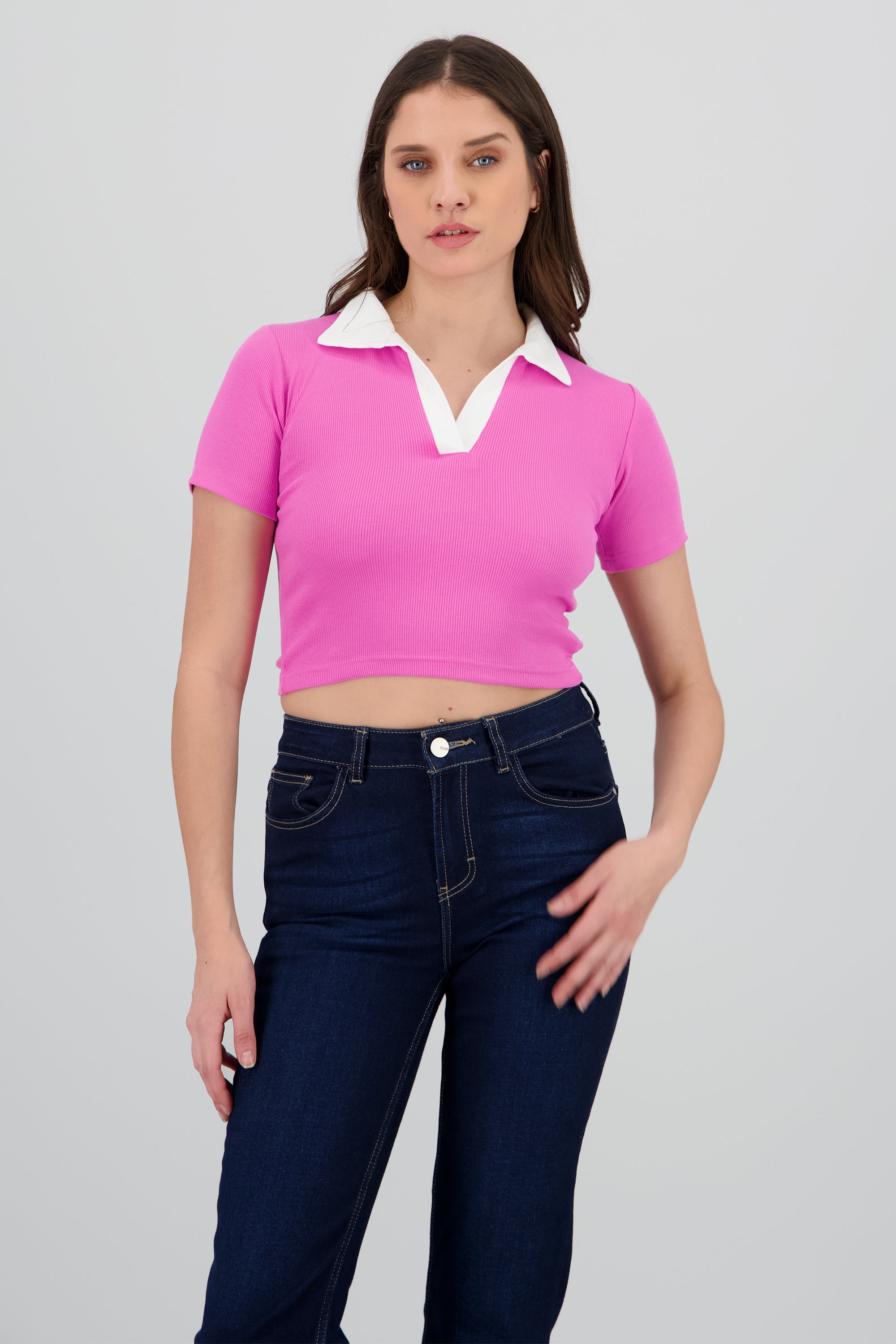 Top polo contraste ROSA
