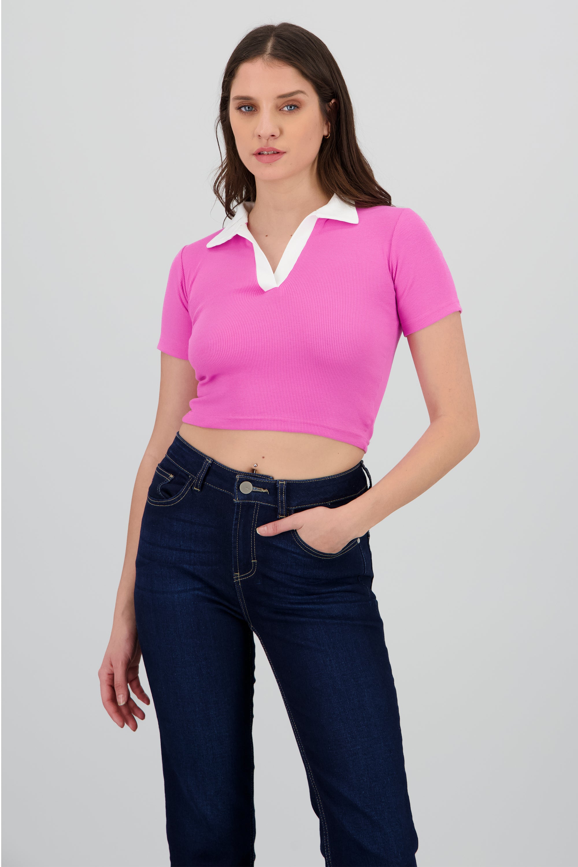 Top polo contraste ROSA