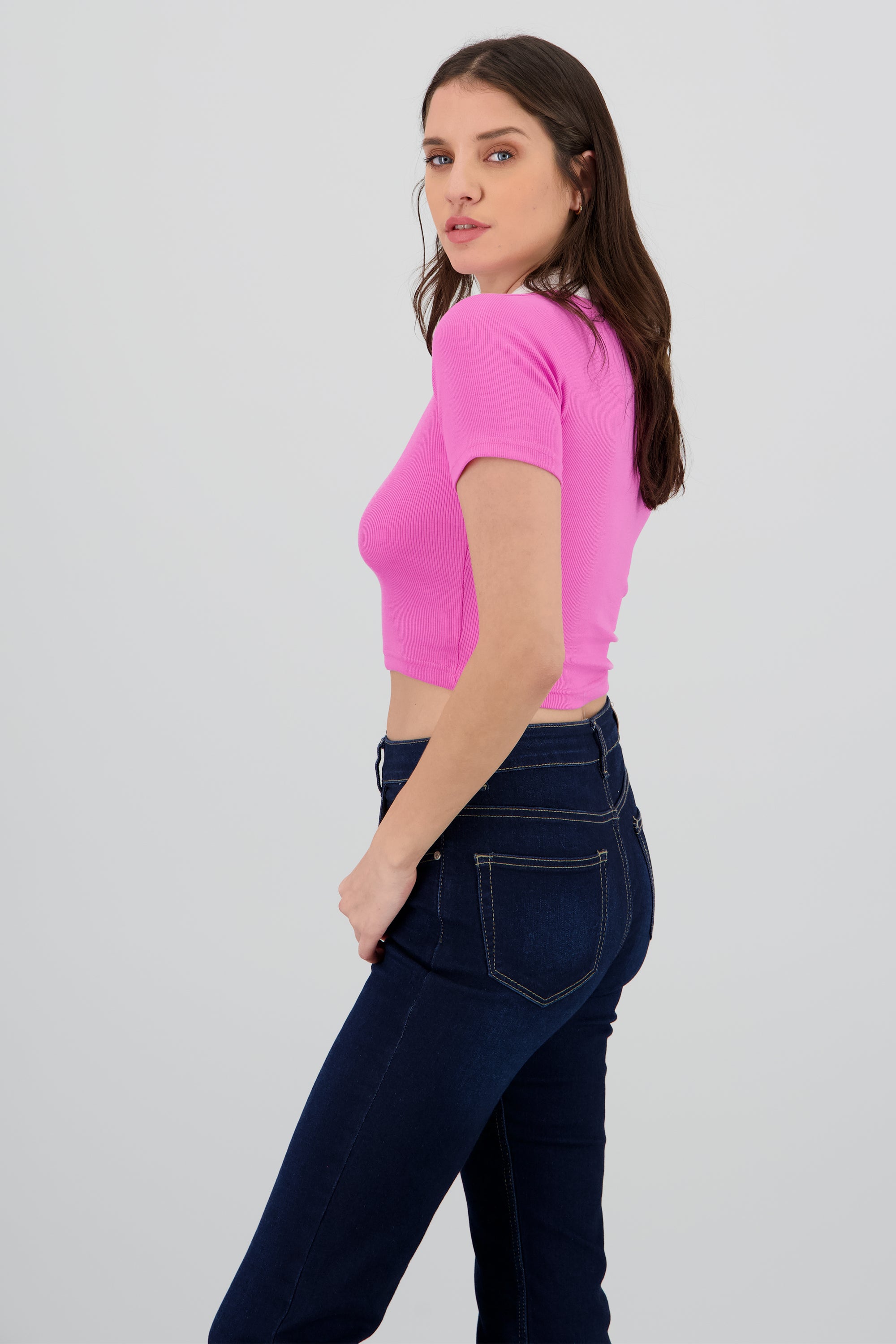 Top polo contraste ROSA