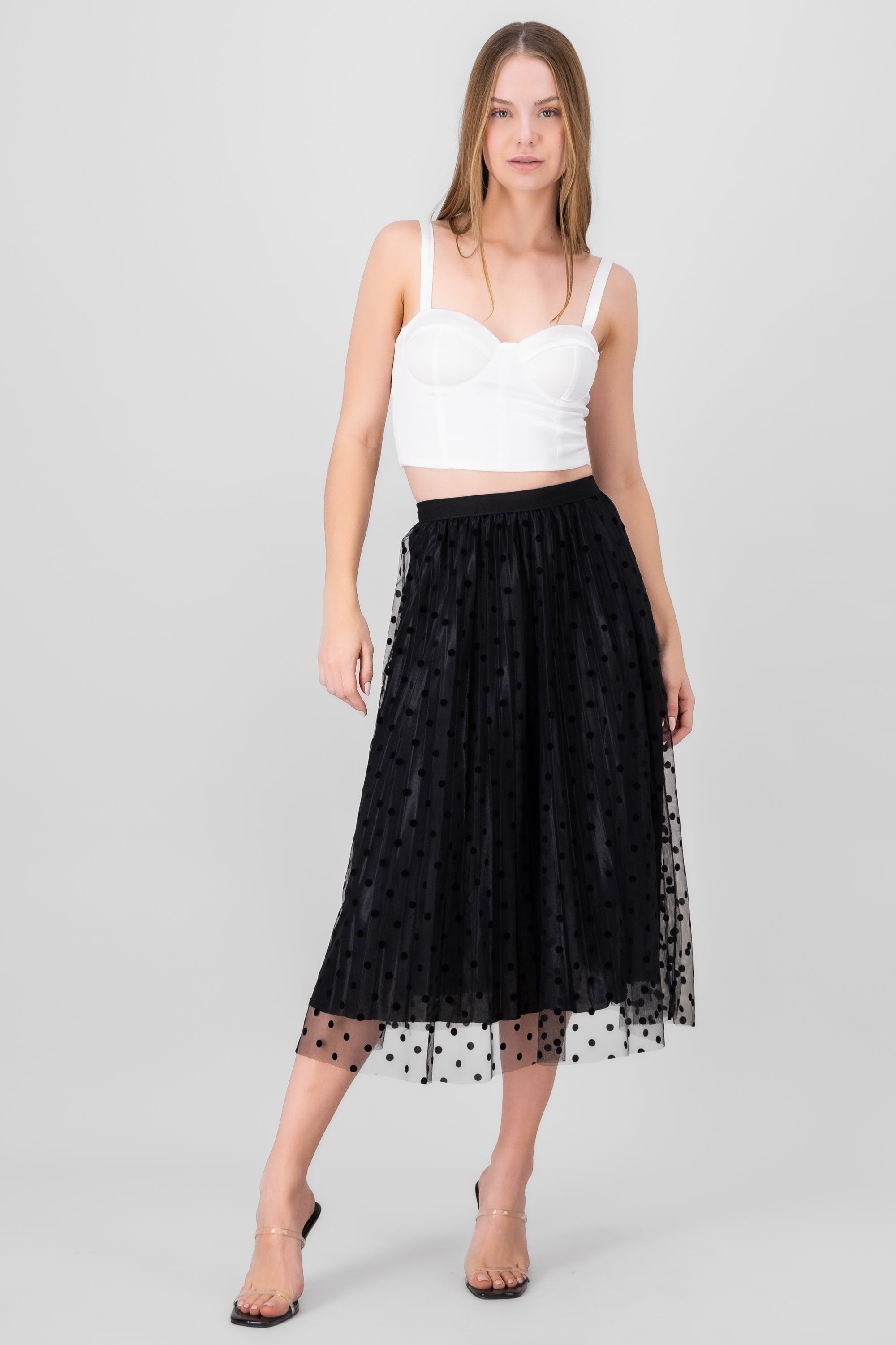 Falda midi puntos flock NEGRO